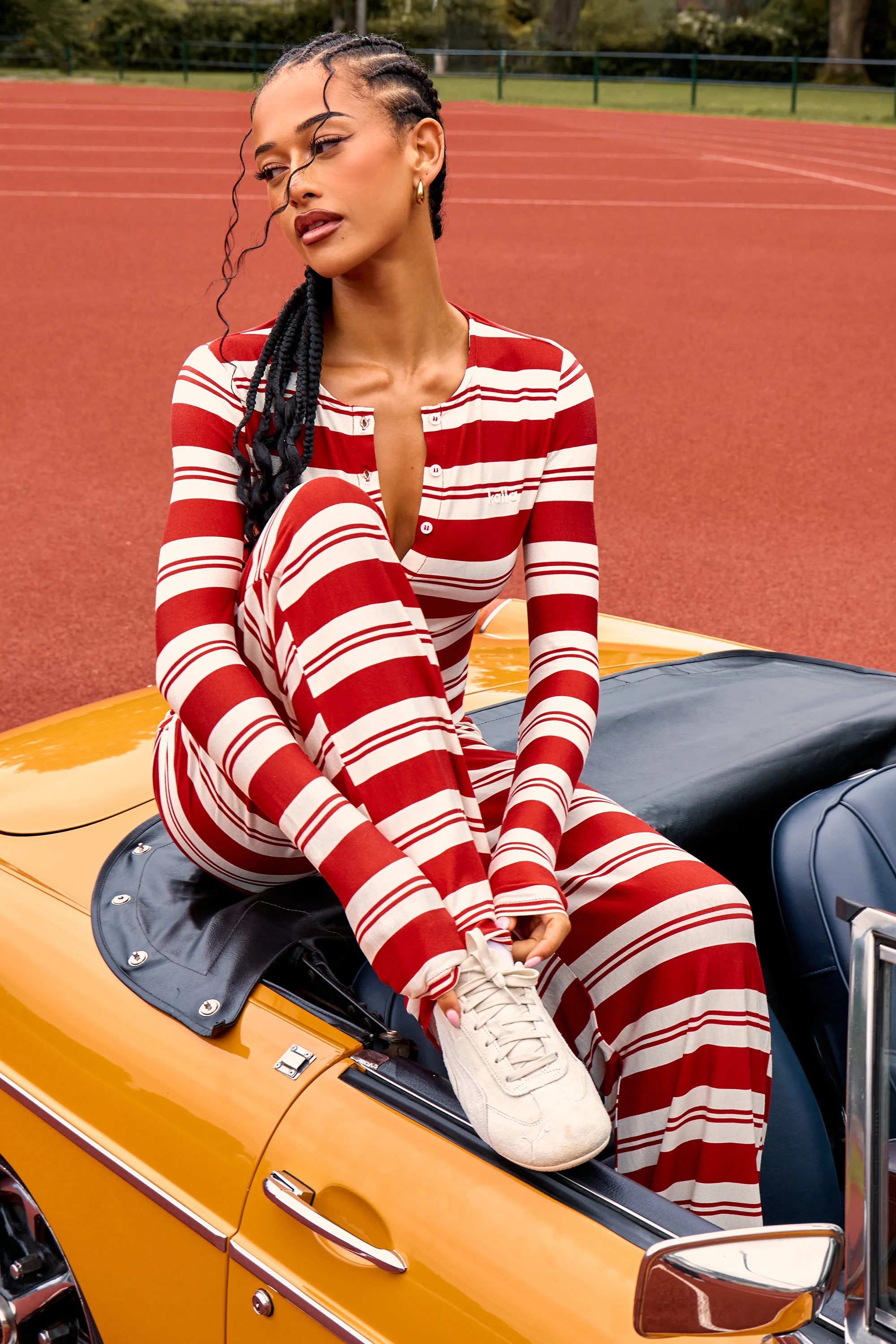 Kaiia Striped Wide Leg Trousers Red & White - Image 4