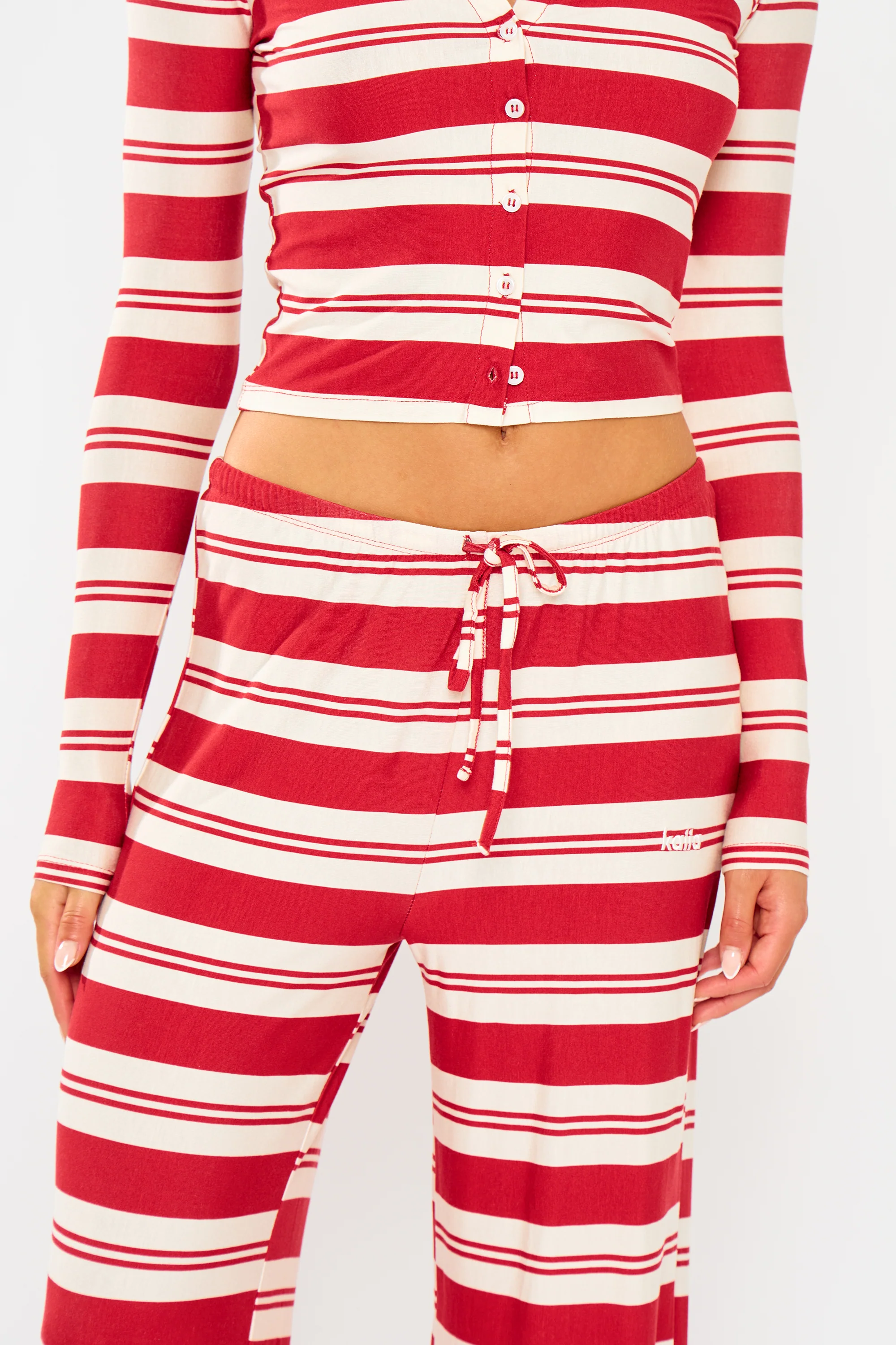 Kaiia Striped Wide Leg Trousers Red & White - Image 7