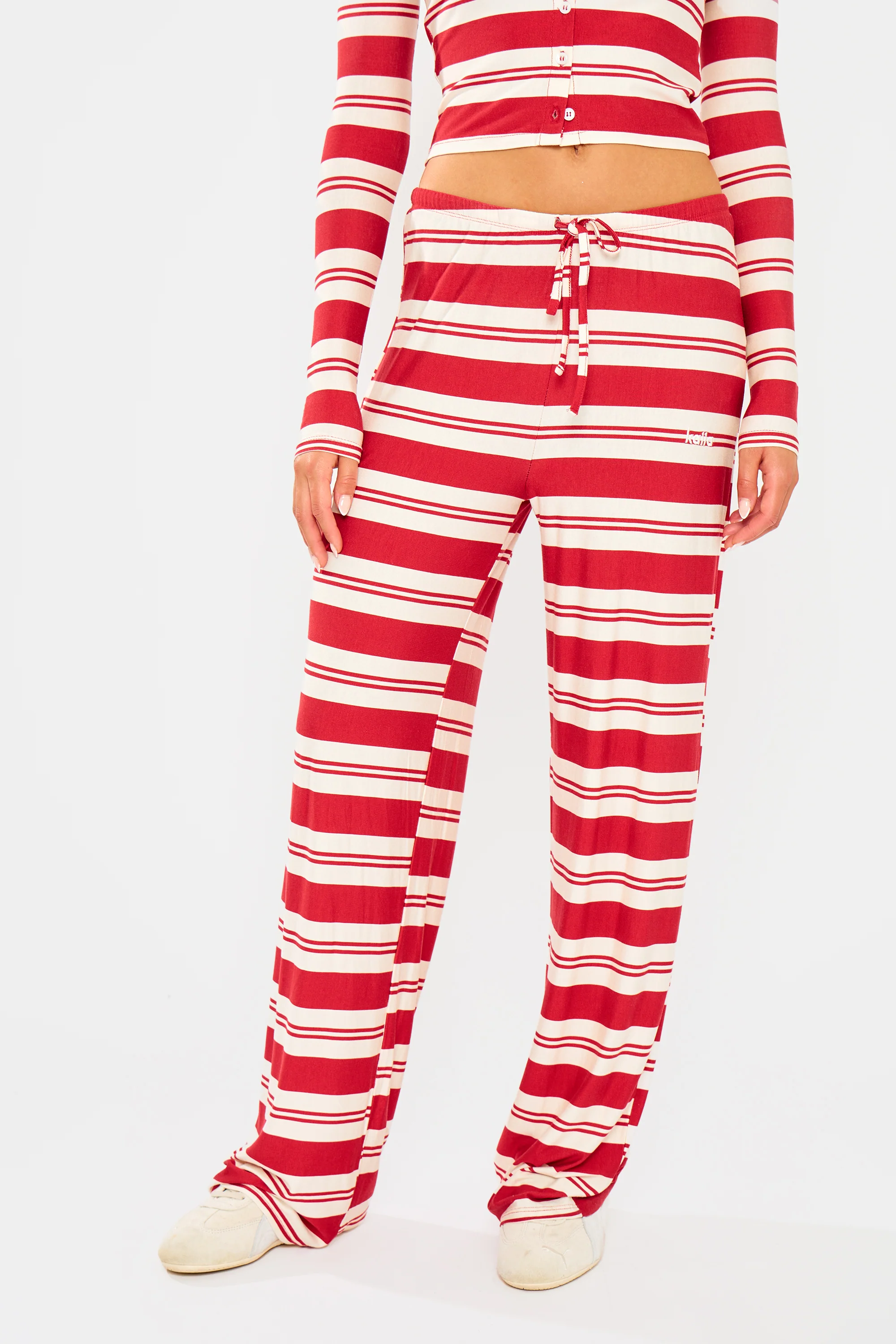 Kaiia Striped Wide Leg Trousers Red & White - Image 8