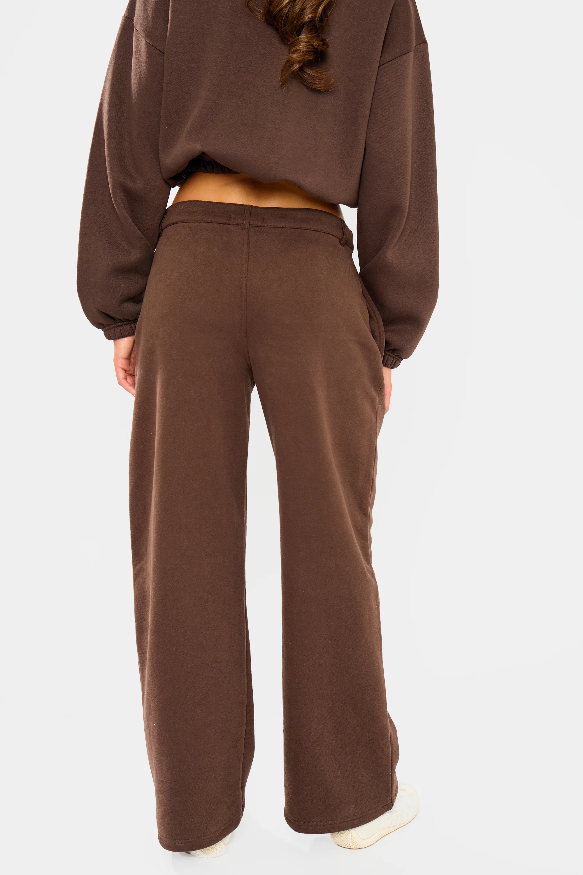 Kaiia Pleat Detail Tailored Wide Leg Joggers Dark Brown - Image 5