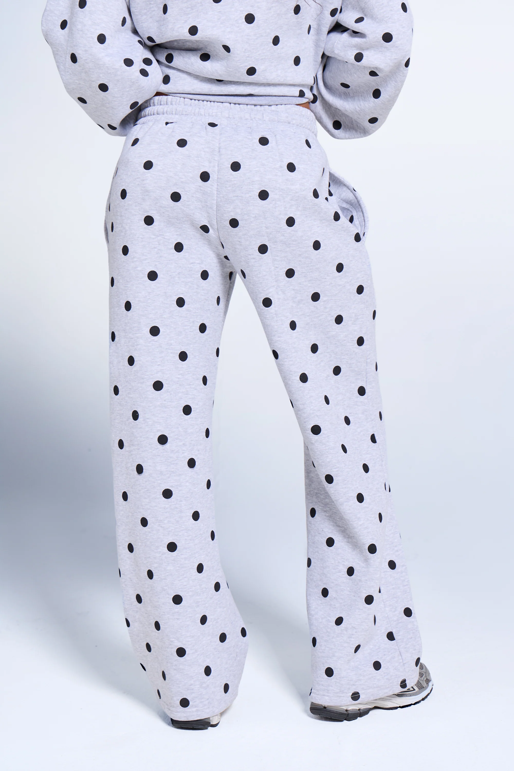 Kaiia Polka Dot Wide Leg Joggers Grey Marl & Black - Image 4