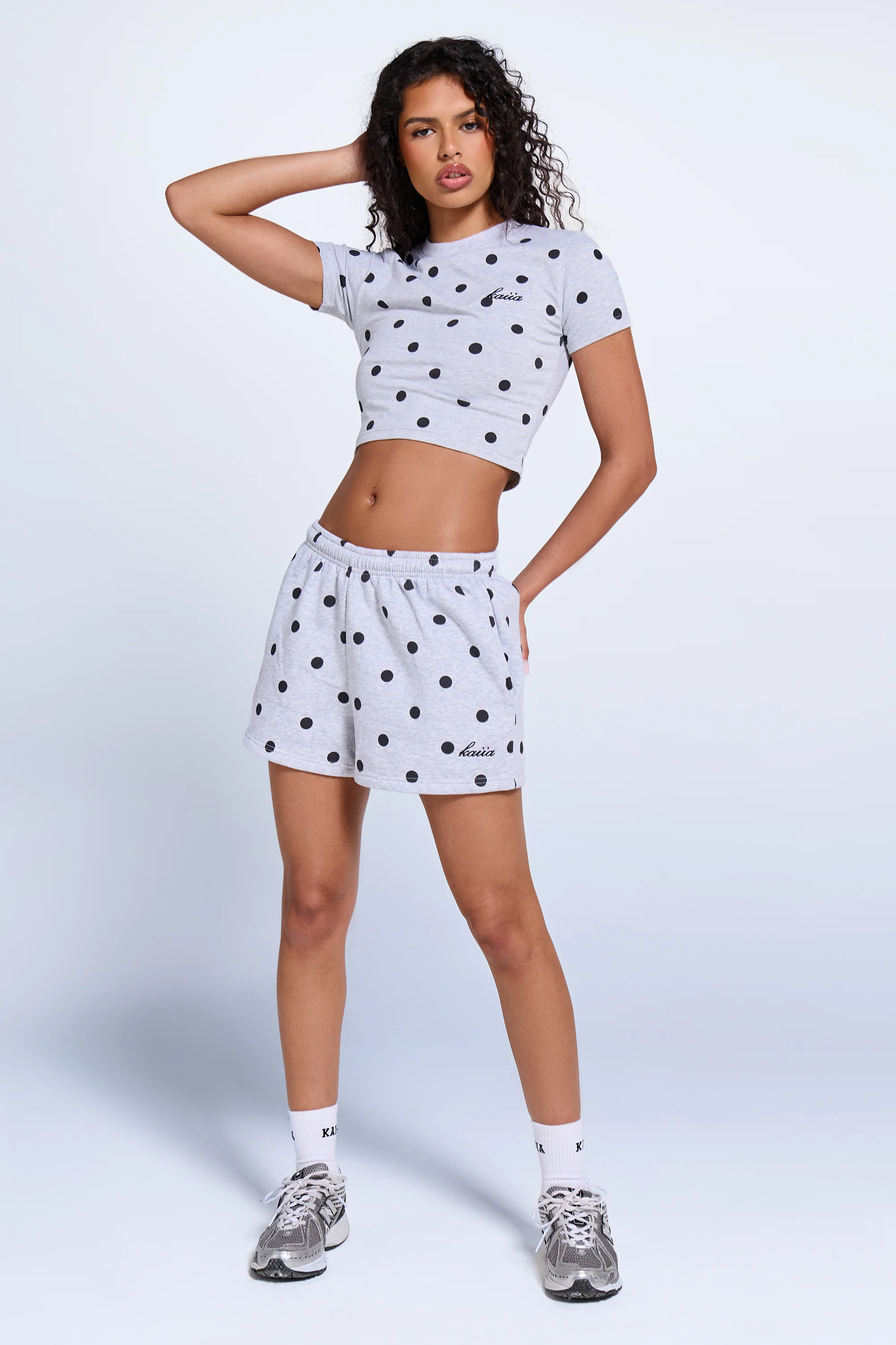 Kaiia Polka Dot Baby Tee Grey Marl & Black - Image 3