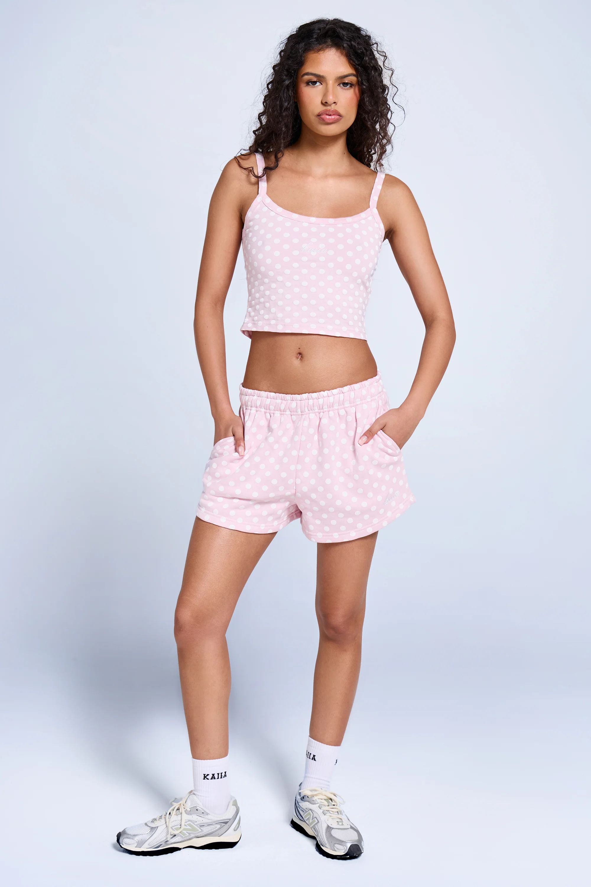 Kaiia Polka Dot Cami Top Baby Pink & White - Image 3