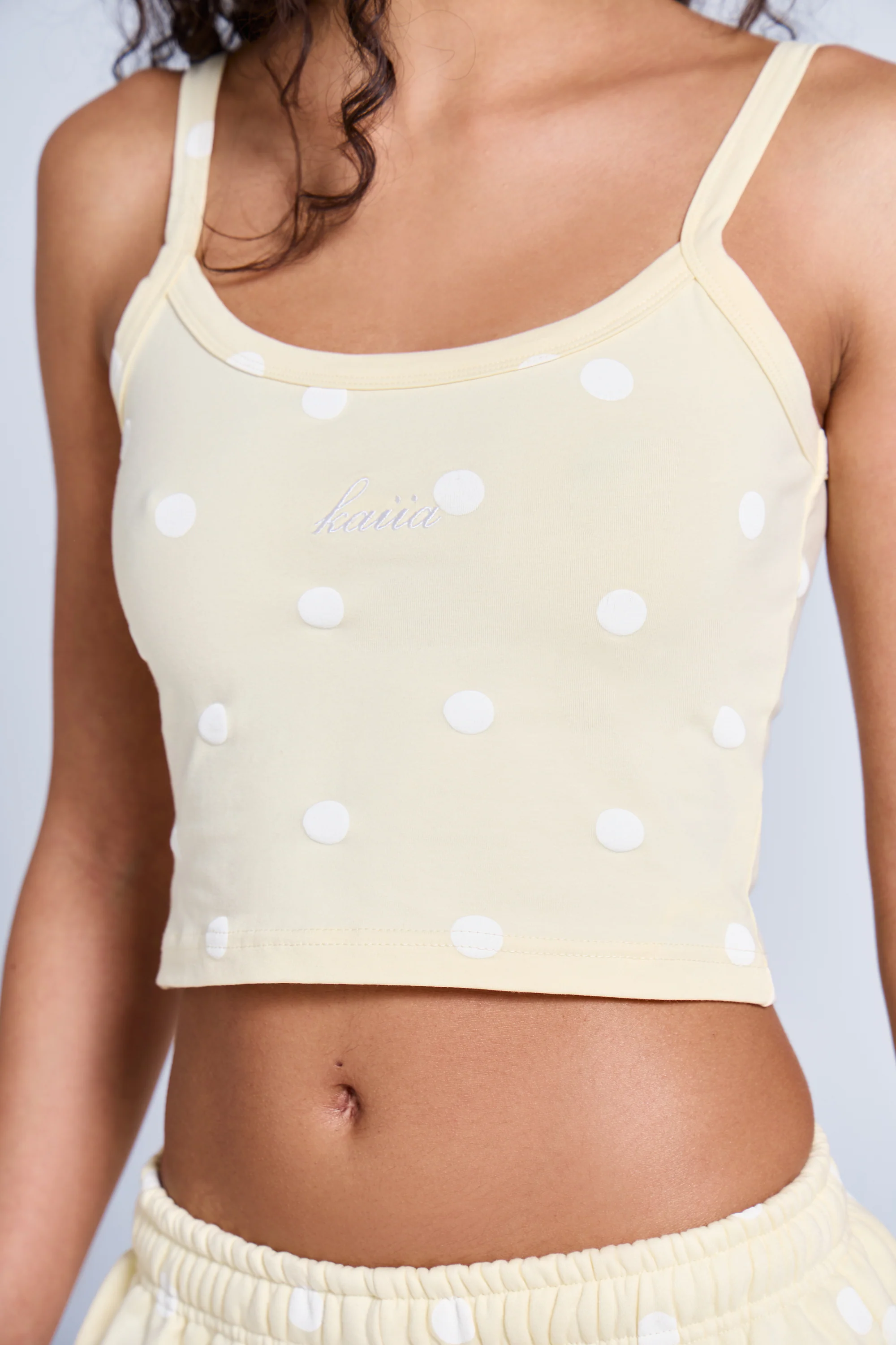 Kaiia Polka Dot Cami Top Lemon & White - Image 2