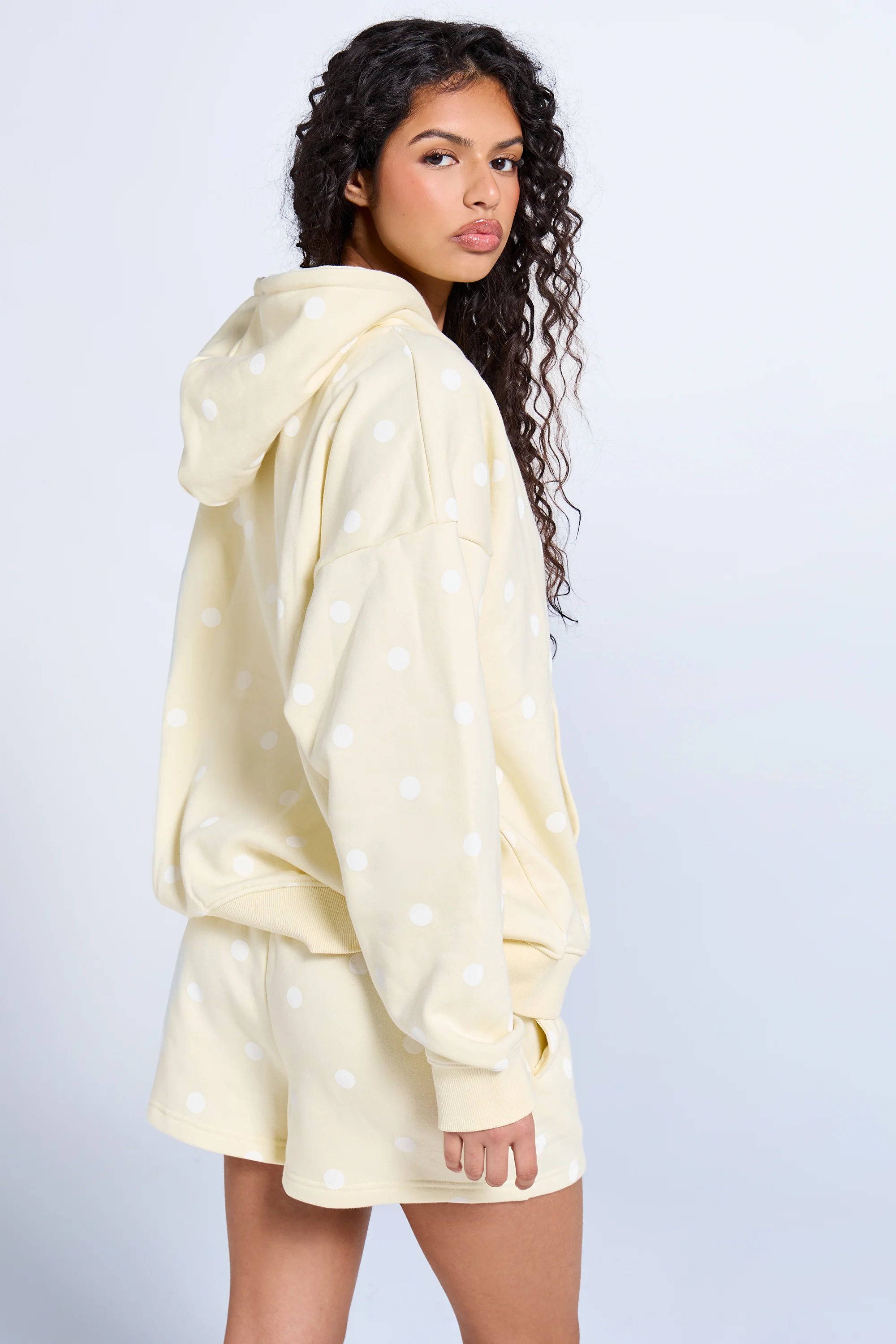 Kaiia Polka Dot Oversized Hoodie Lemon & White - Image 4