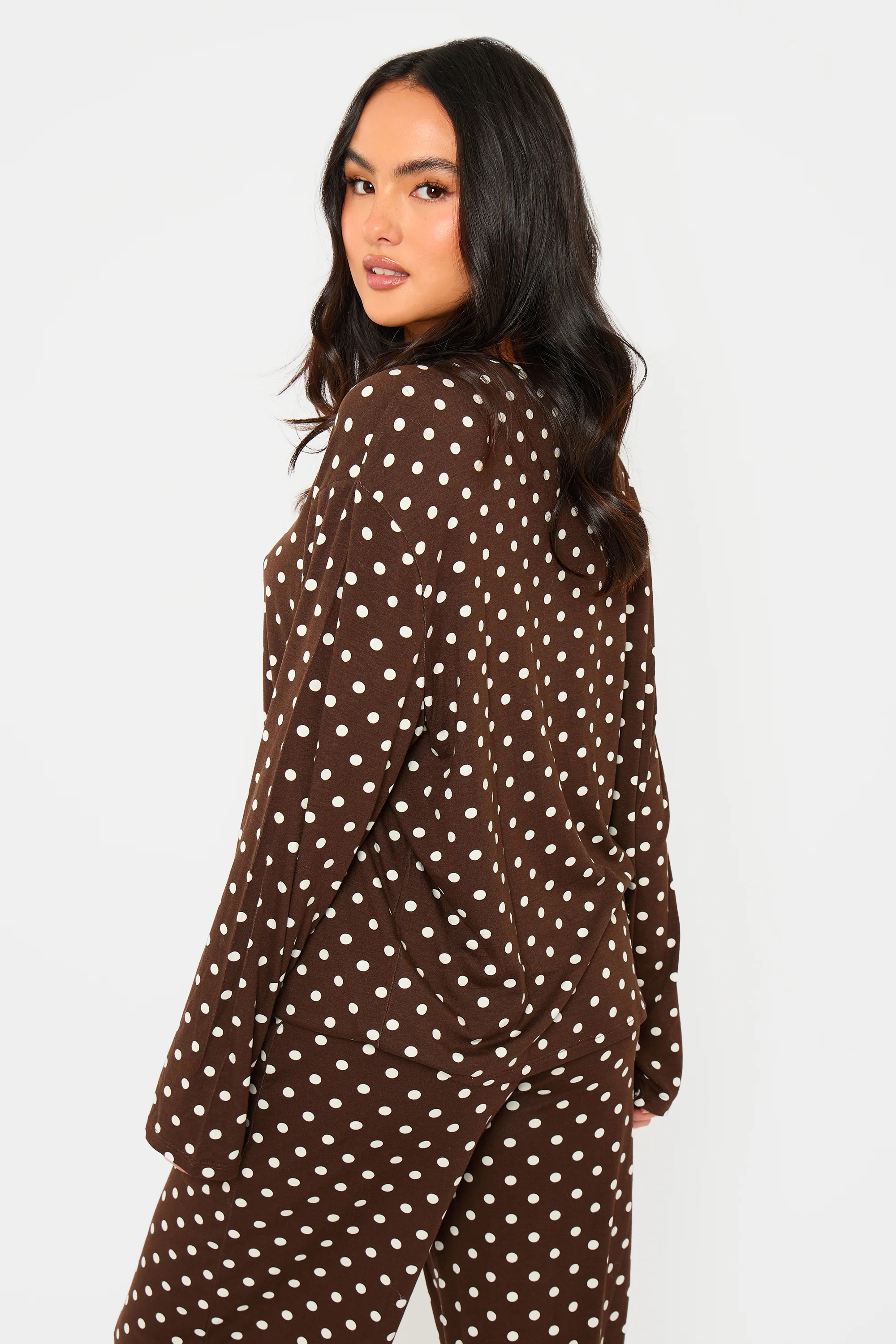 Kaiia Polka Dot Oversized Long Sleeve T-shirt Brown & Cream - Image 4