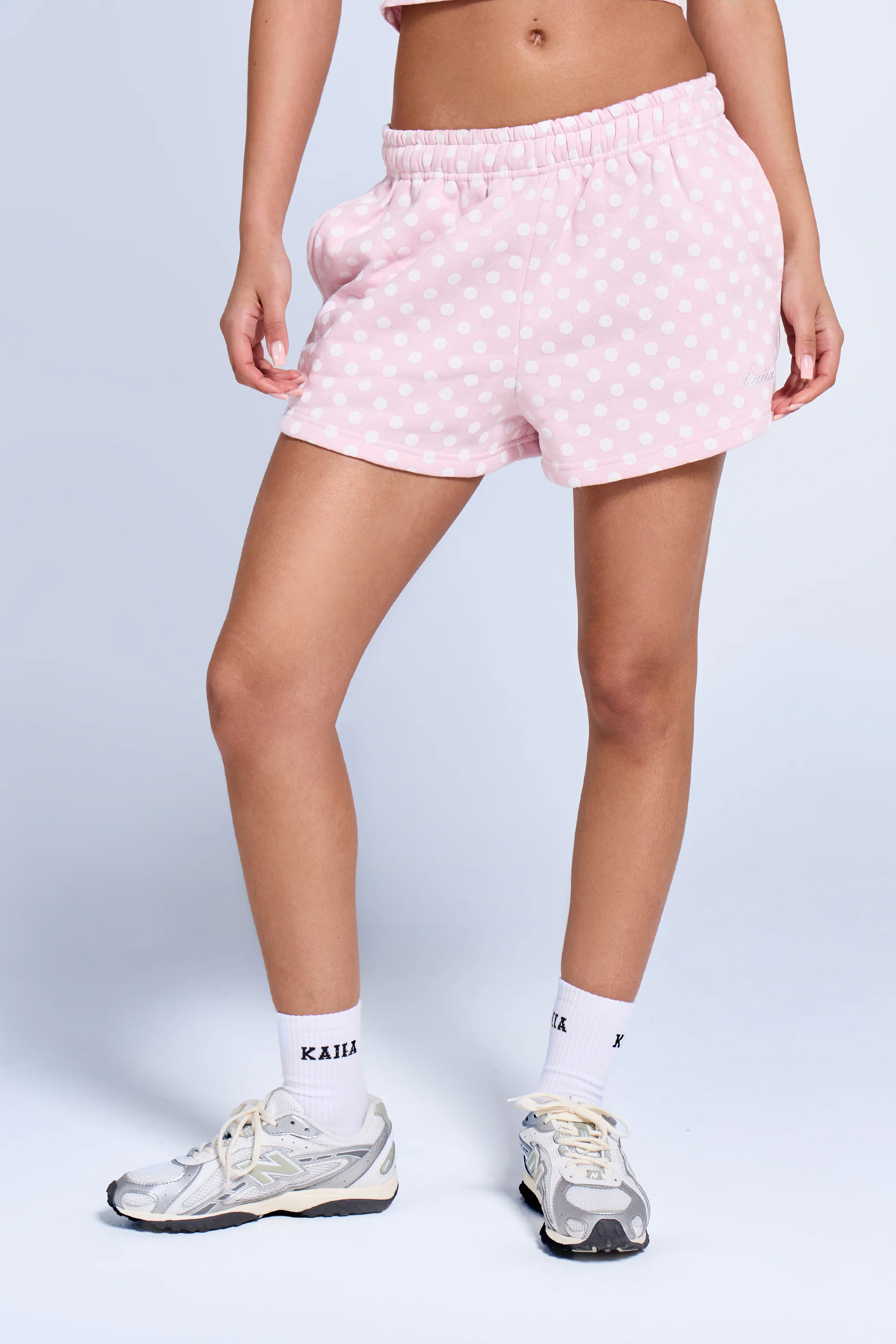 Kaiia Polka Dot Sweat Shorts Baby Pink & White - Image 4
