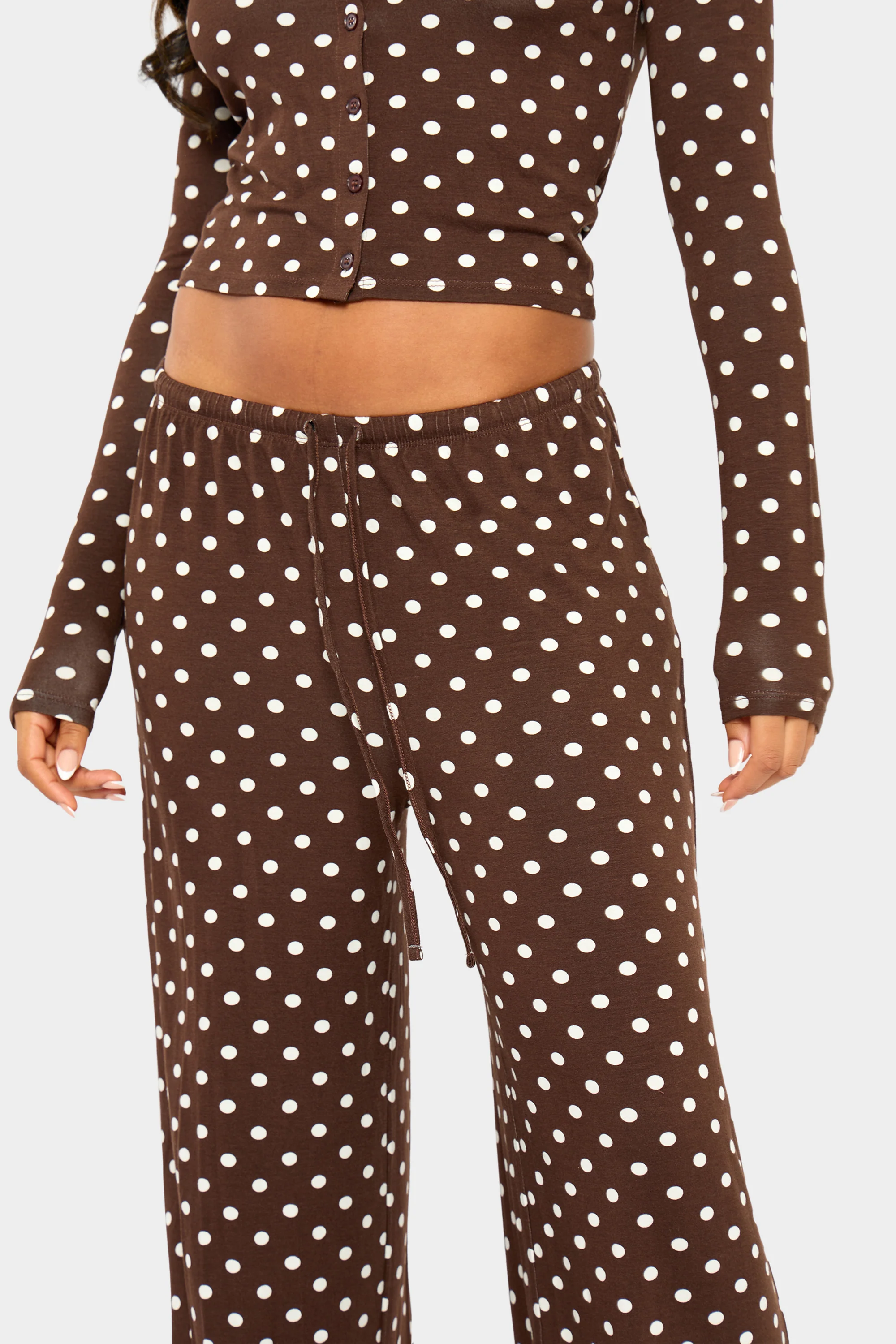 Kaiia Polka Dot Wide Leg Trousers Brown & Cream - Image 2