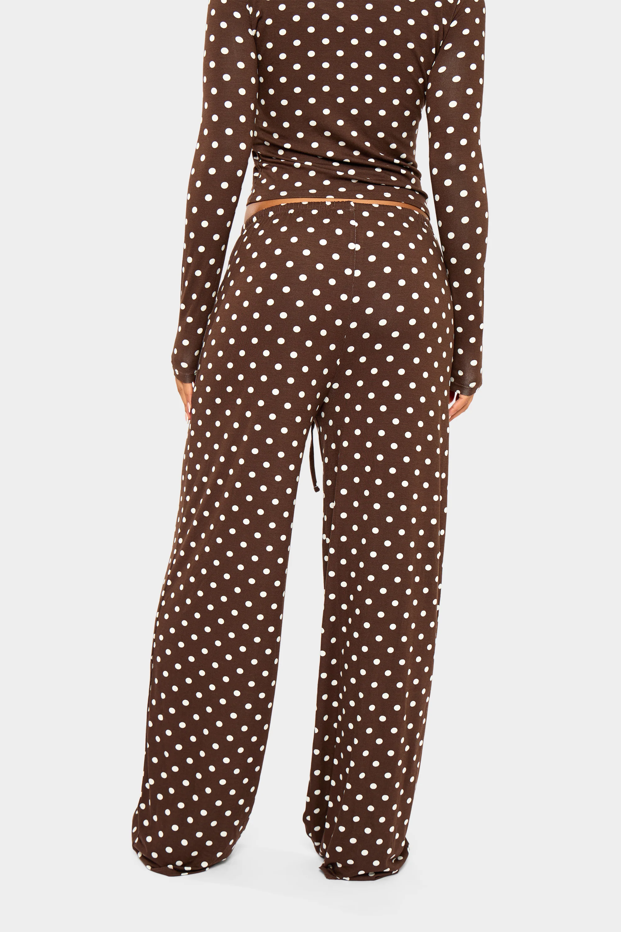 Kaiia Polka Dot Wide Leg Trousers Brown & Cream - Image 4