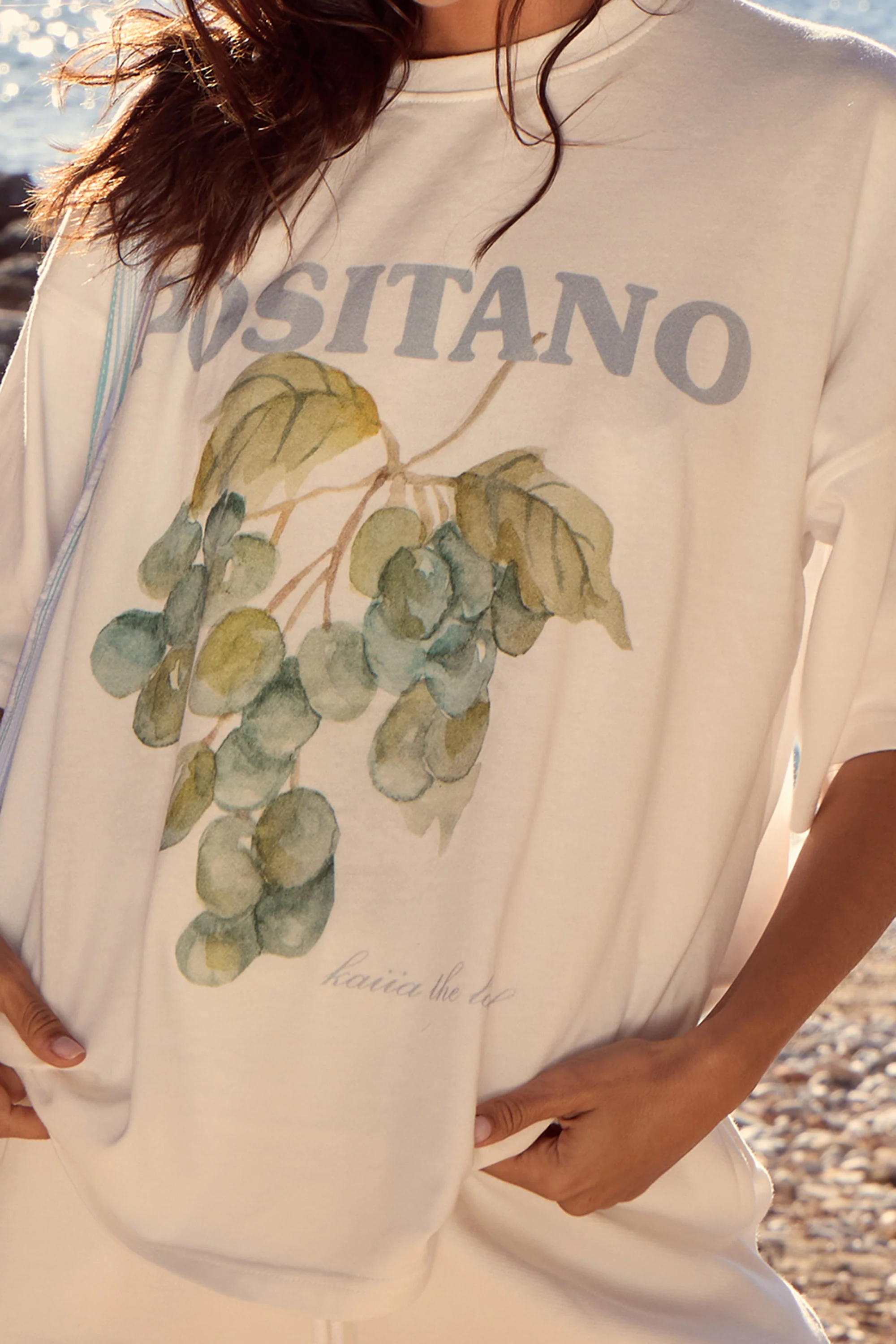 Kaiia Positano Graphic Oversized T-Shirt White - Image 3