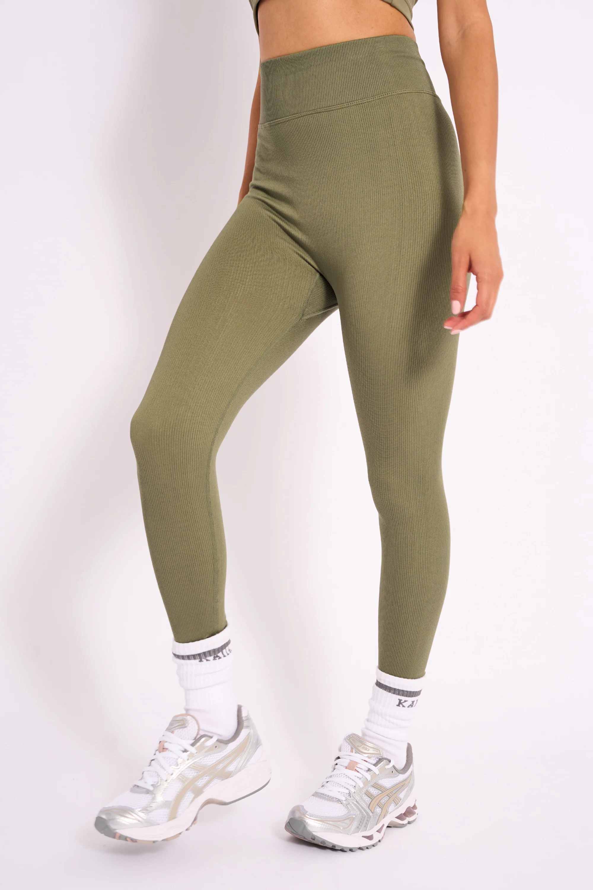 Kaiia Premium Ribbed Legging Khaki - Image 3