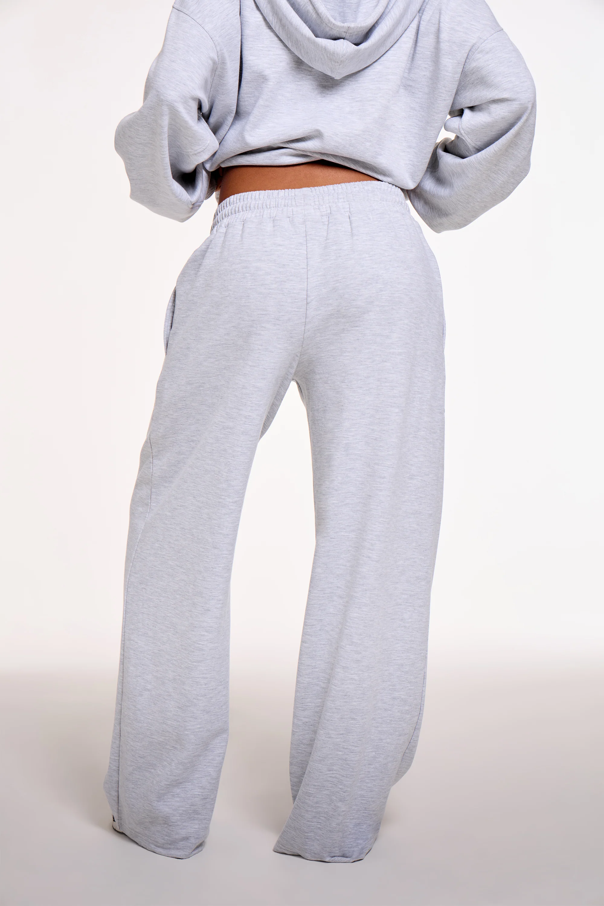 Kaiia Chrome Logo Premium Interlock Pleat Detail Wide Leg Joggers Light Grey Marl - Image 4