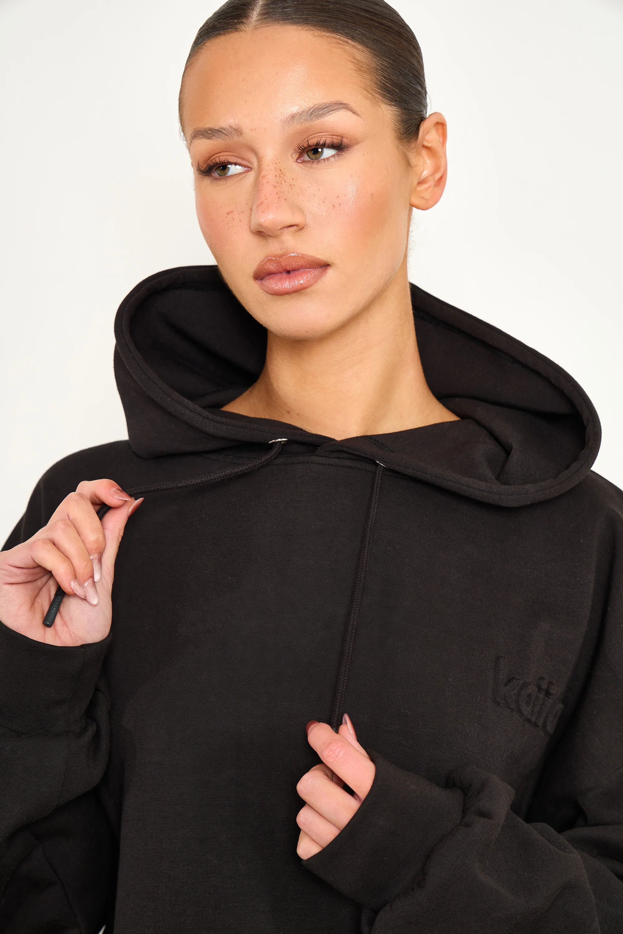 Kaiia Premium Scuba Oversized Hoodie Black - Image 2