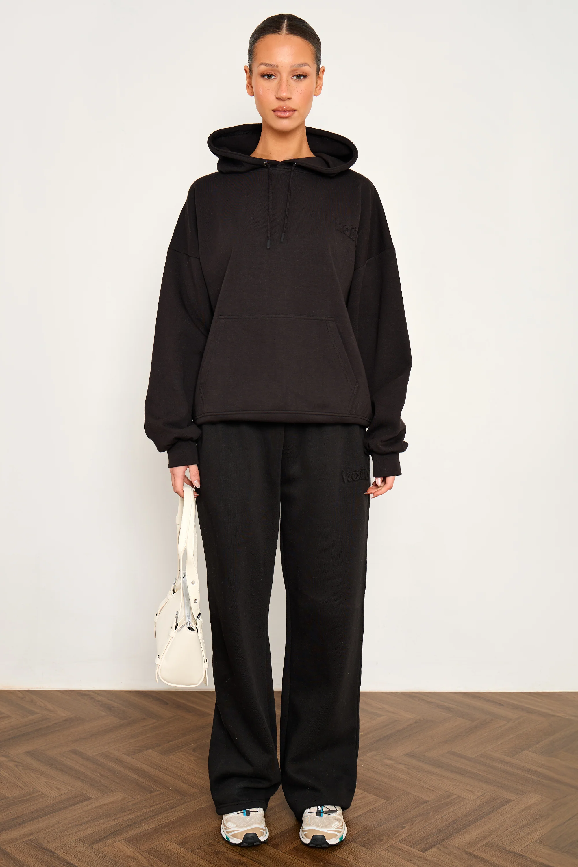Kaiia Premium Scuba Wide Leg Joggers Black