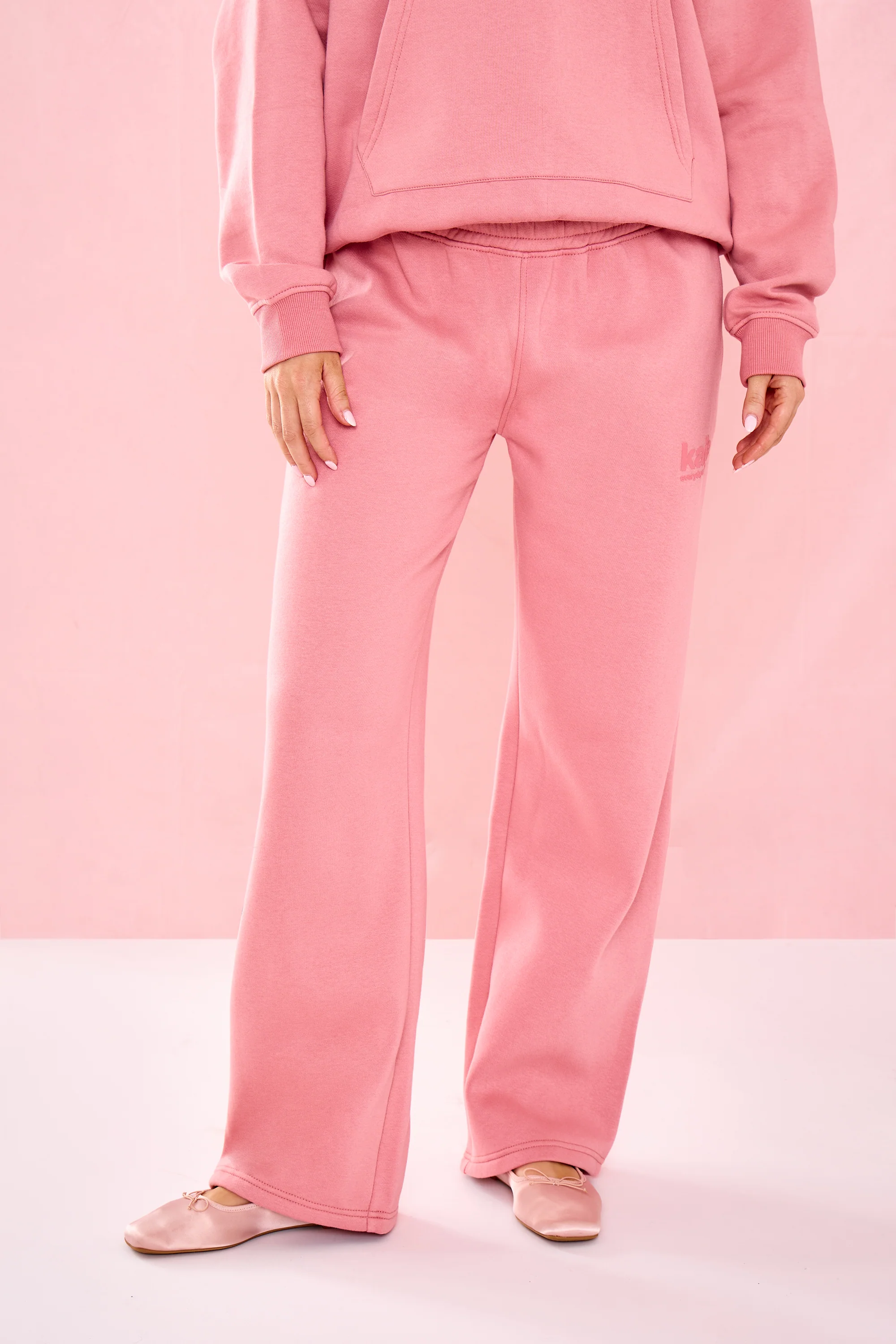 Kaiia Matte Slogan Mid Rise Wide Leg Joggers Rosey Blush - Image 2