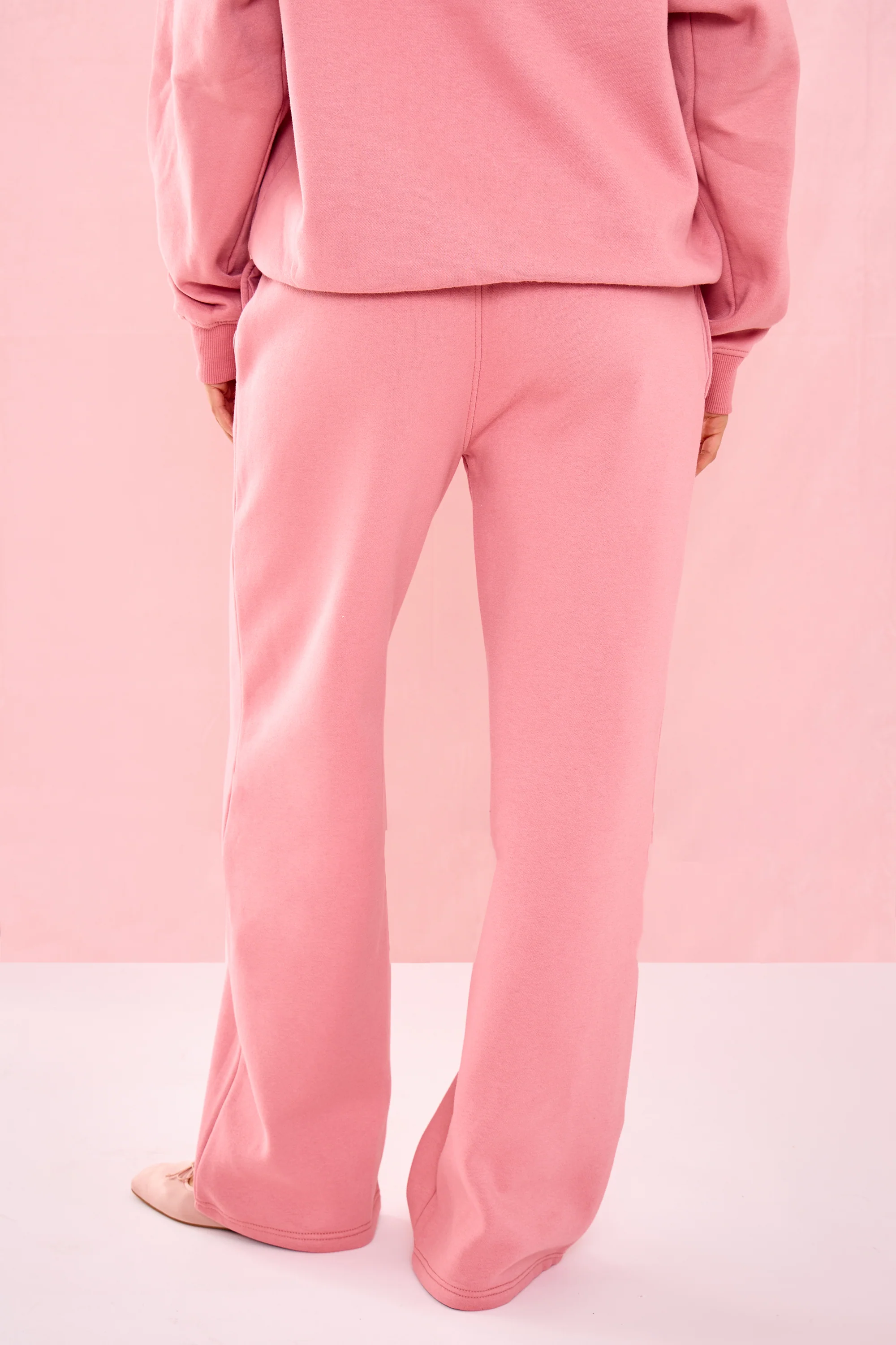 Kaiia Matte Slogan Mid Rise Wide Leg Joggers Rosey Blush - Image 3