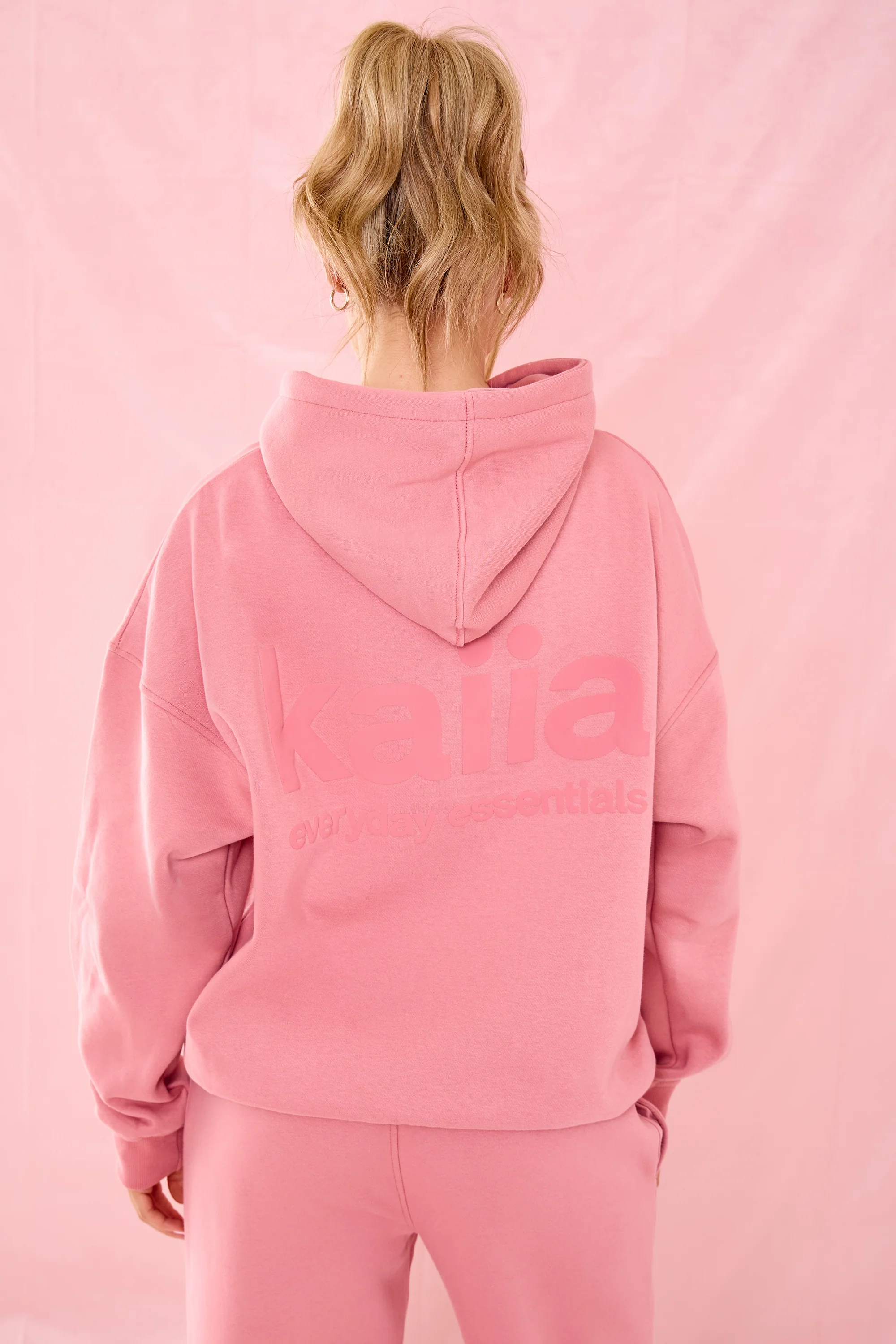 Kaiia Matte Slogan Oversized Hoodie Rosey Blush - Image 2