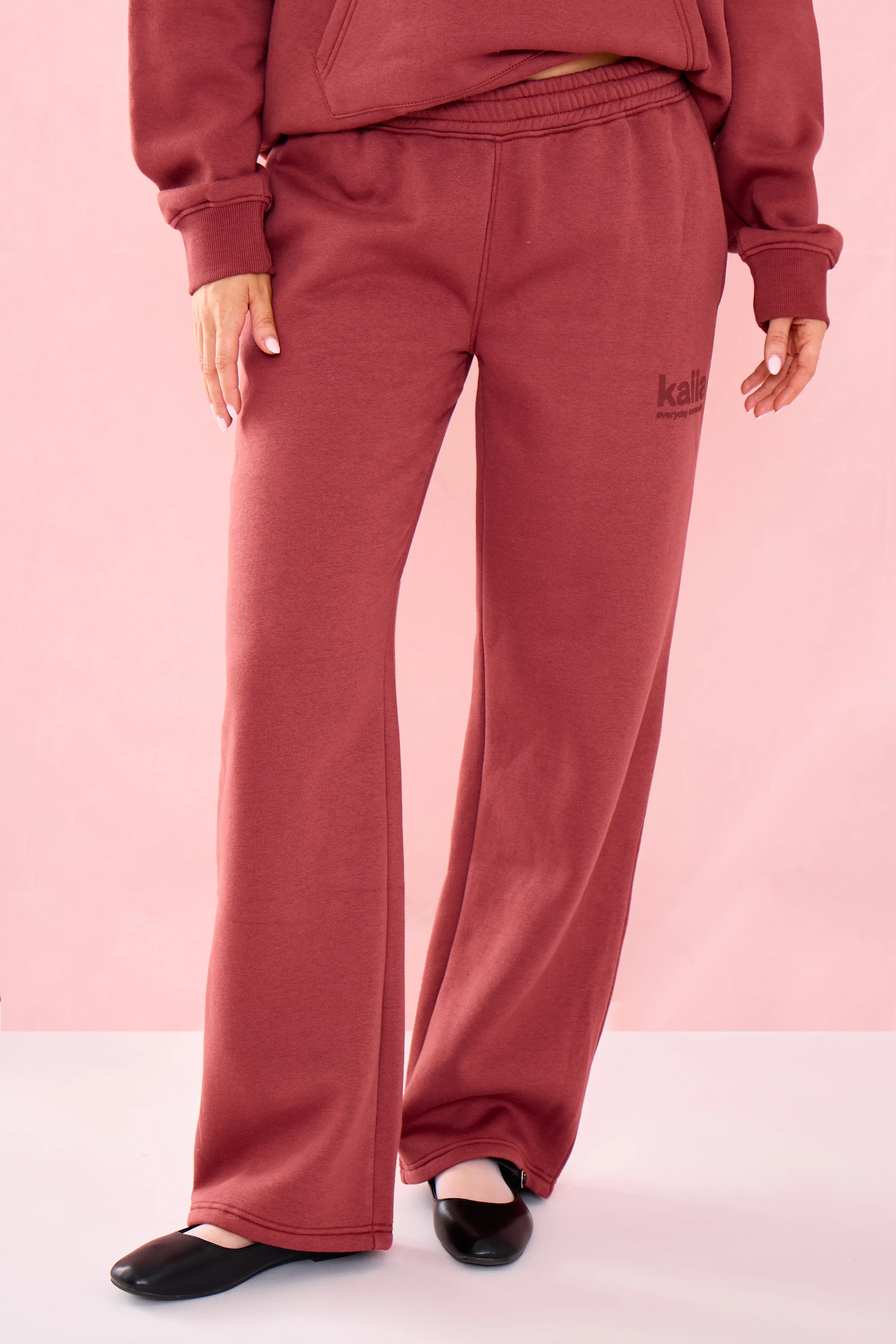 Kaiia Matte Slogan Wide Leg Joggers Toast - Image 3