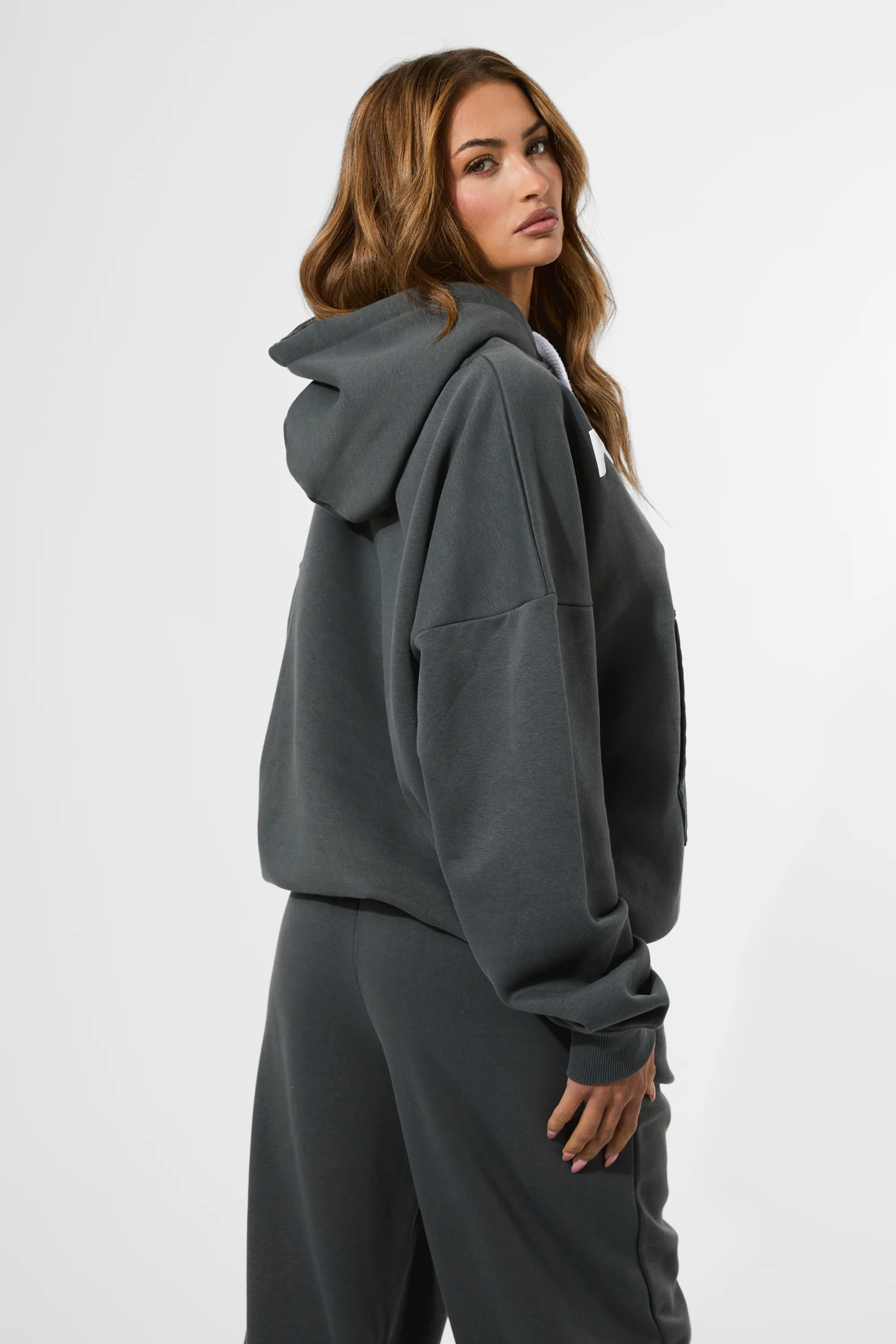 Kaiia Puff Print Oversized Hoodie Charcoal - Image 3