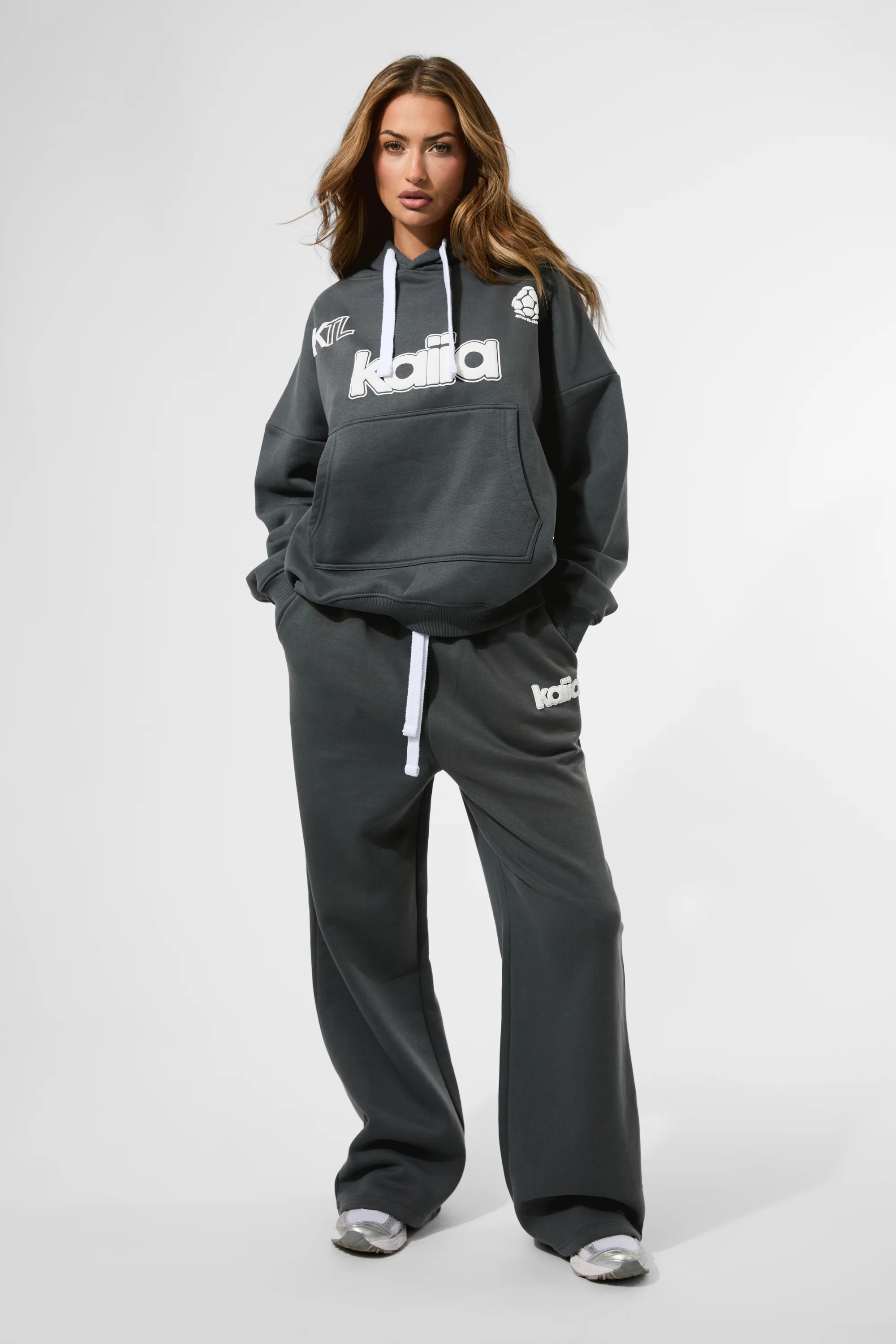 Kaiia Puff Print Oversized Hoodie Charcoal - Image 5