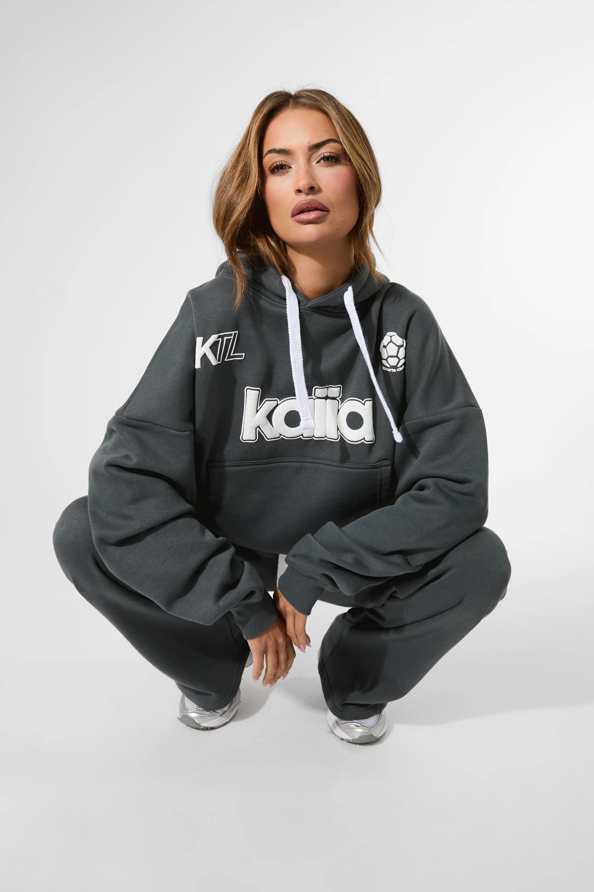 Kaiia Puff Print Oversized Hoodie Charcoal - Image 6