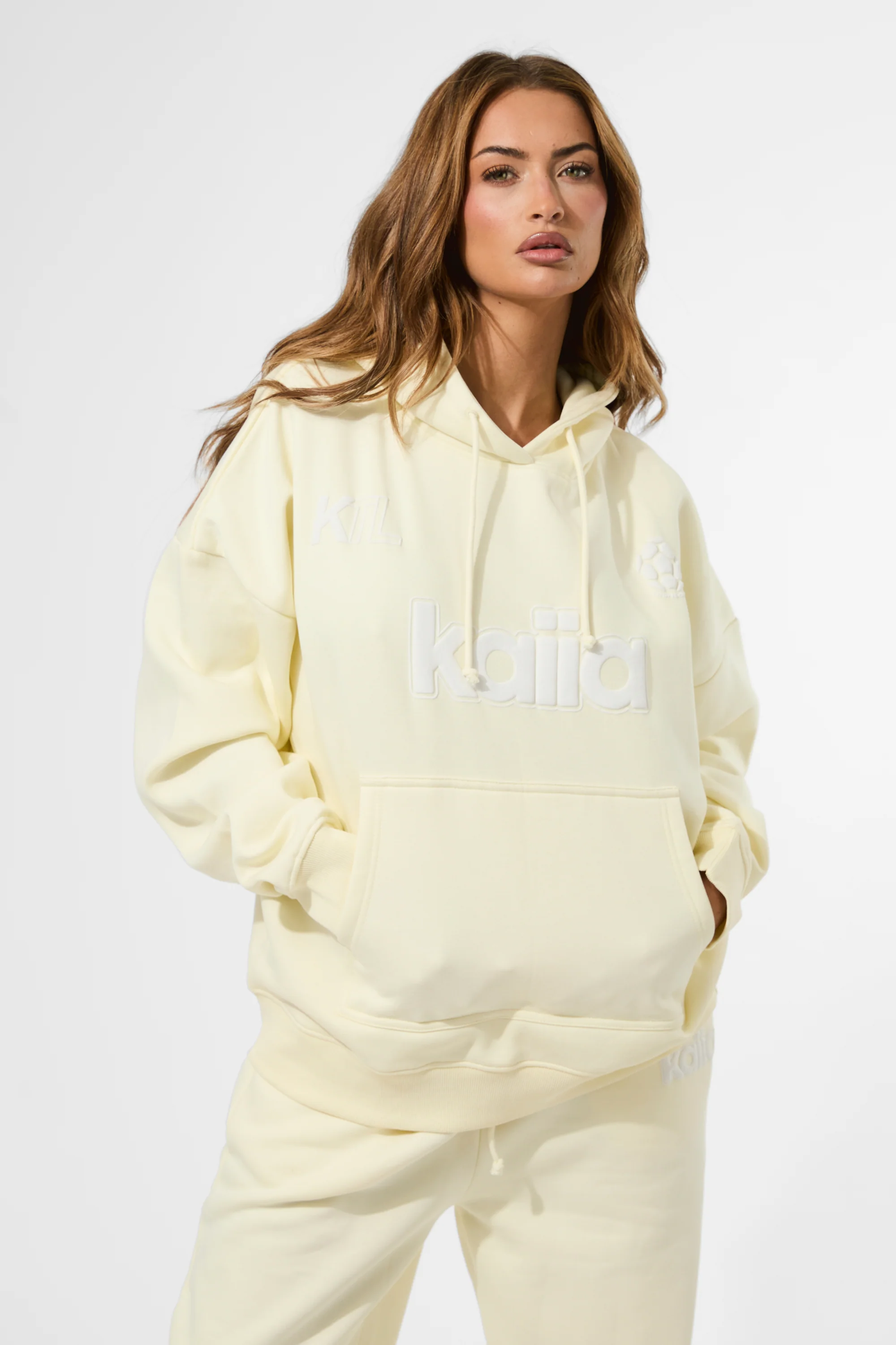 Kaiia Puff Print Oversized Hoodie Lemon - Image 3