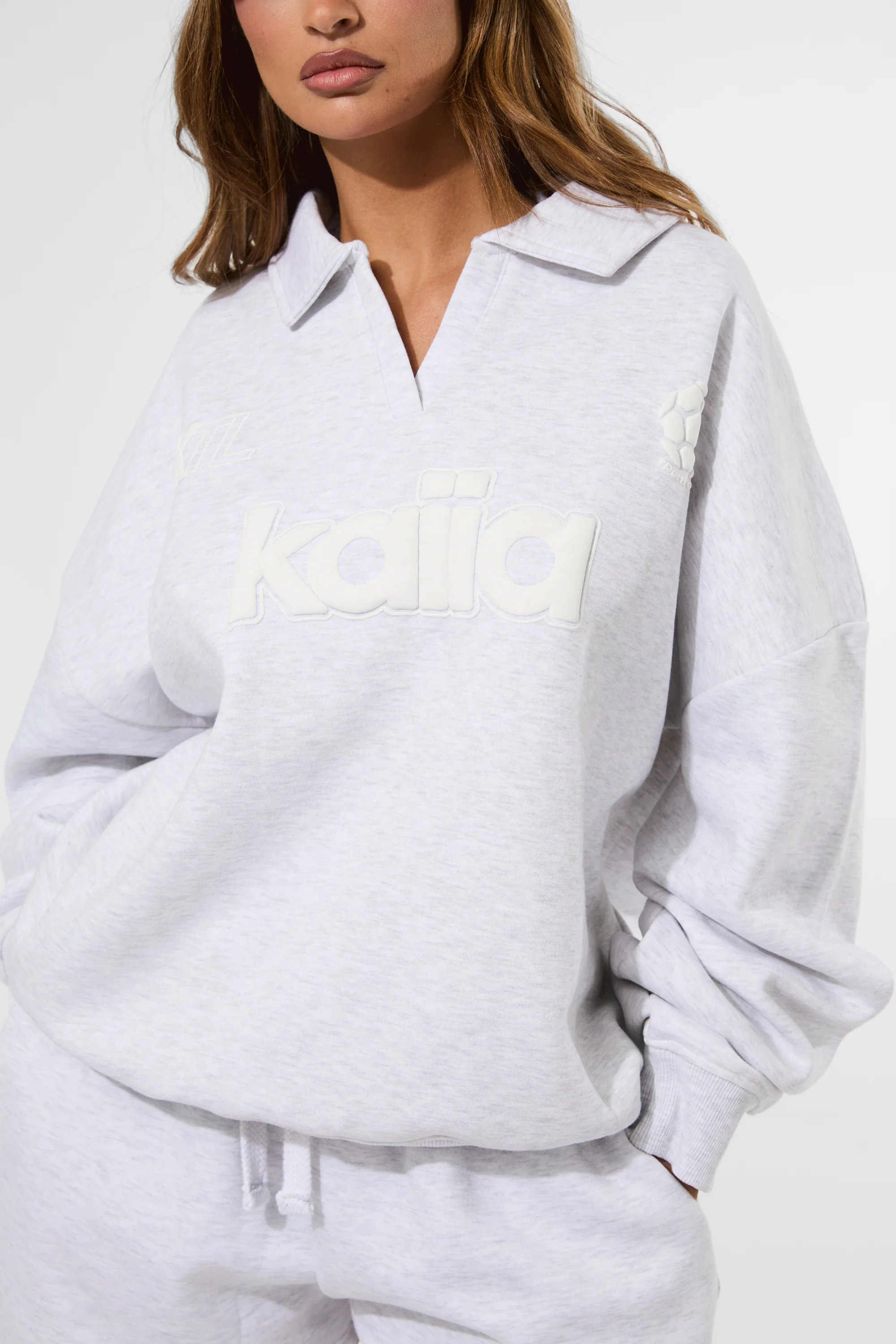 Kaiia Puff Print Rugby Oversized Sweatshirt Ash Grey Marl - Image 2