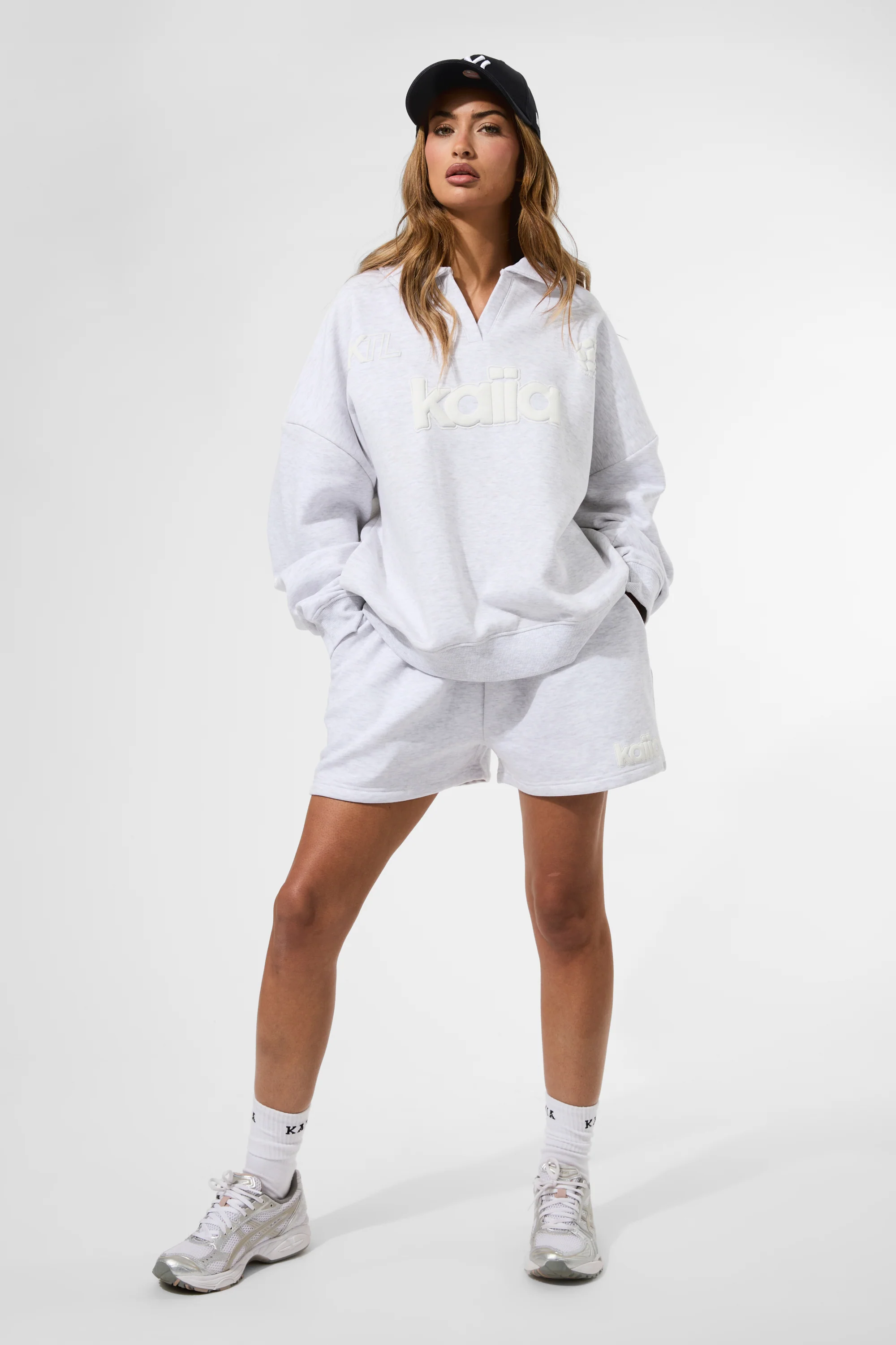 Kaiia Puff Print Rugby Oversized Sweatshirt Ash Grey Marl - Image 3