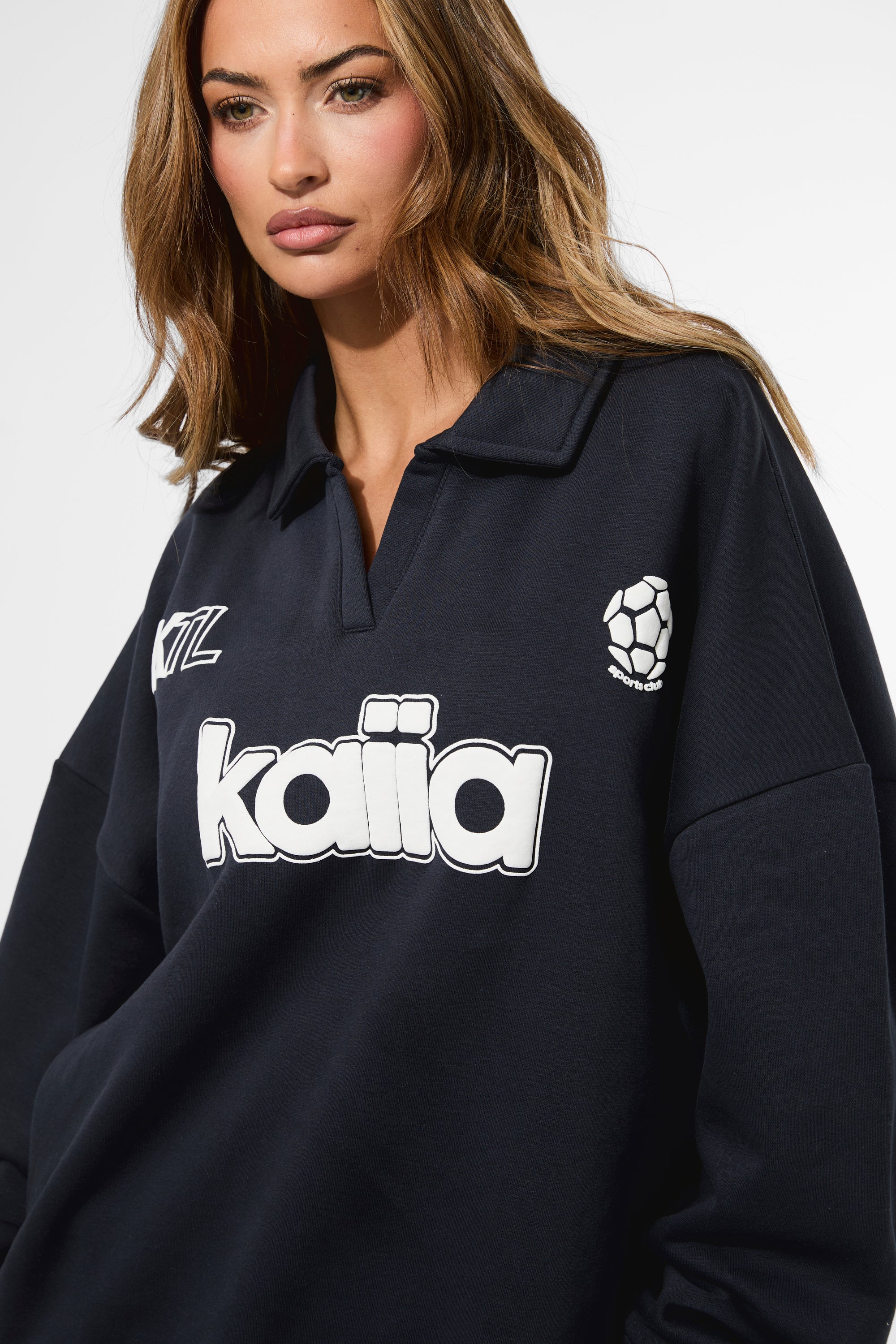 Kaiia Puff Print Rugby Oversized Sweatshirt Navy - Image 2