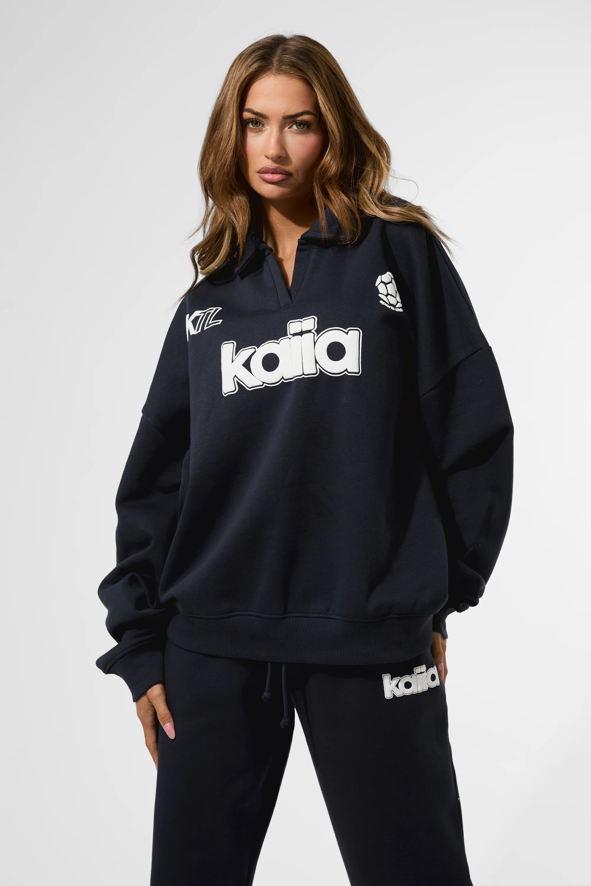 Kaiia Puff Print Rugby Oversized Sweatshirt Navy - Image 3