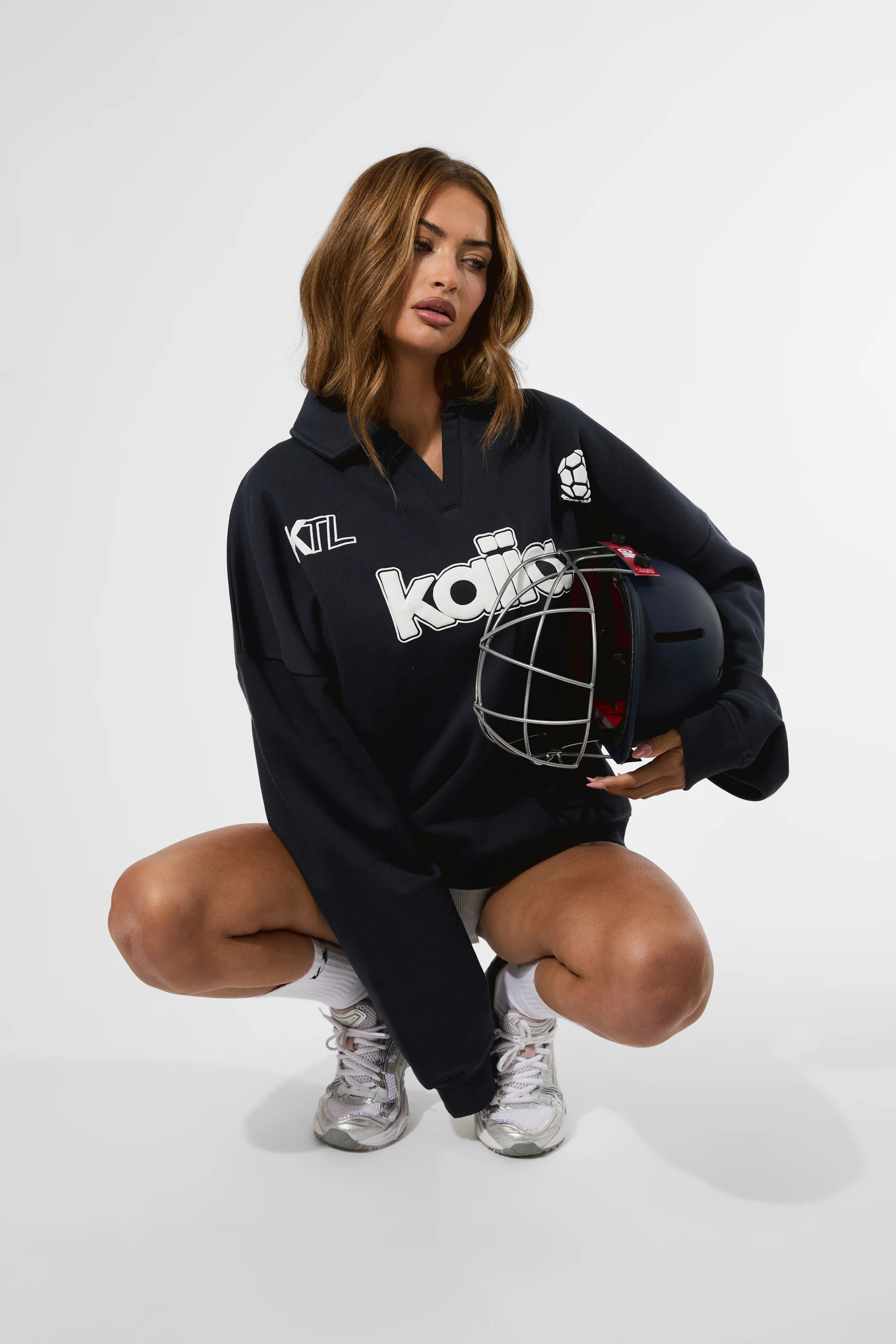 Kaiia Puff Print Rugby Oversized Sweatshirt Navy - Image 6