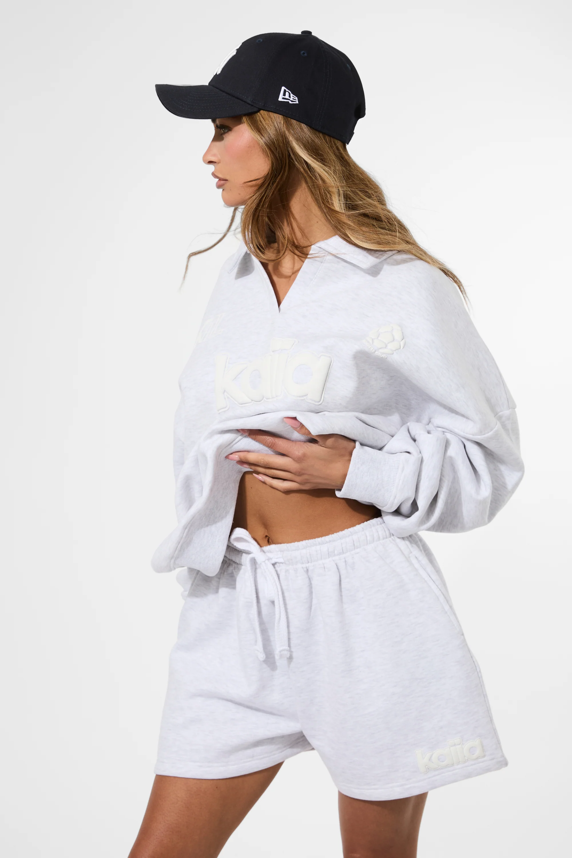 Kaiia Puff Print Sweat Shorts Ash Grey Marl - Image 3