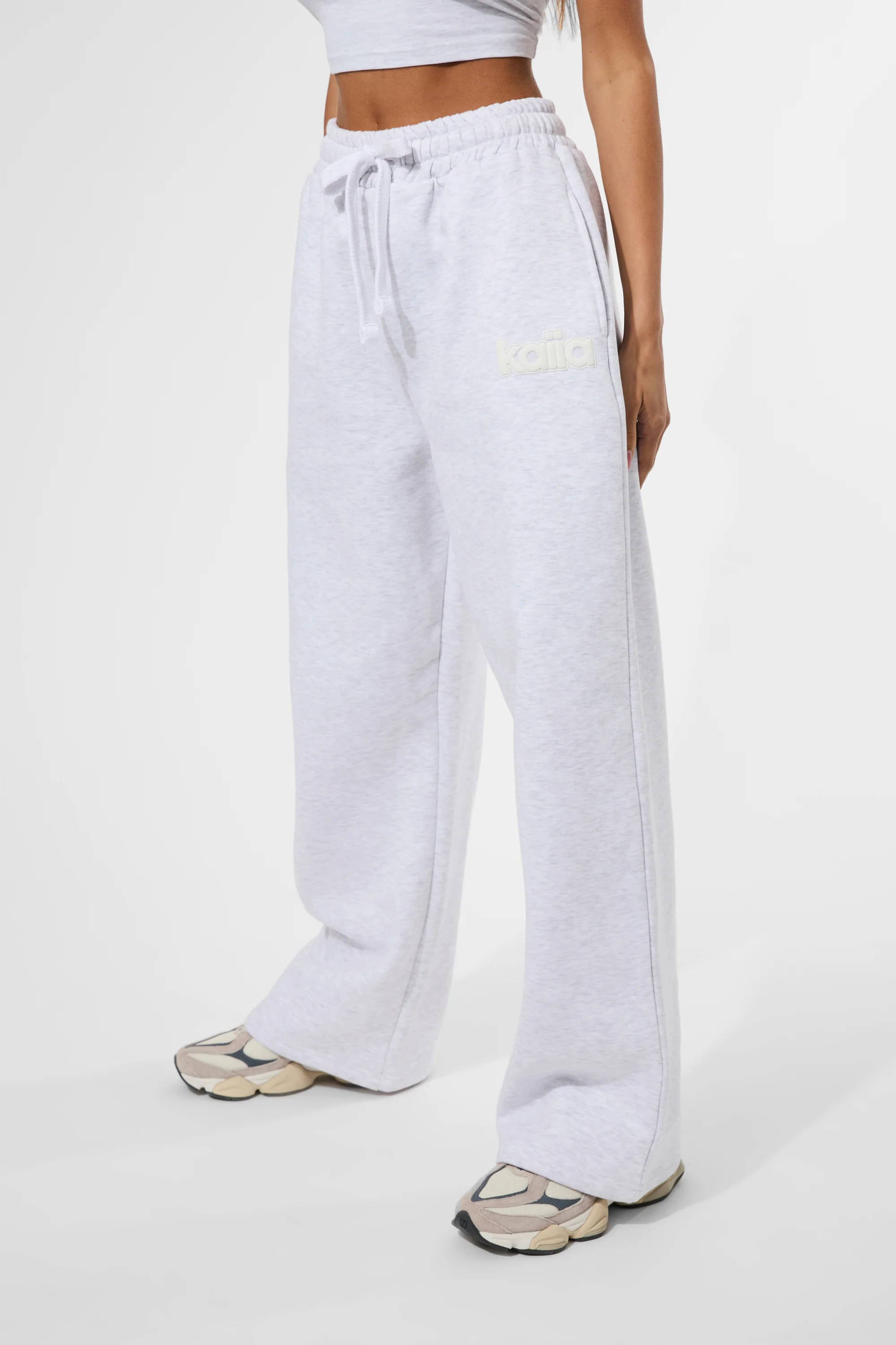 Kaiia Puff Print Wide Leg Joggers Ash Grey Marl - Image 2