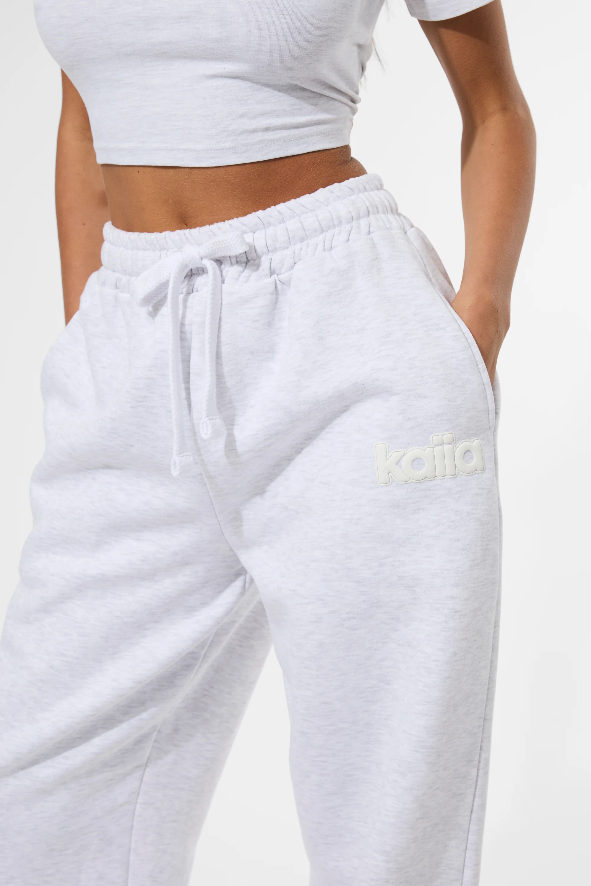 Kaiia Puff Print Wide Leg Joggers Ash Grey Marl - Image 4