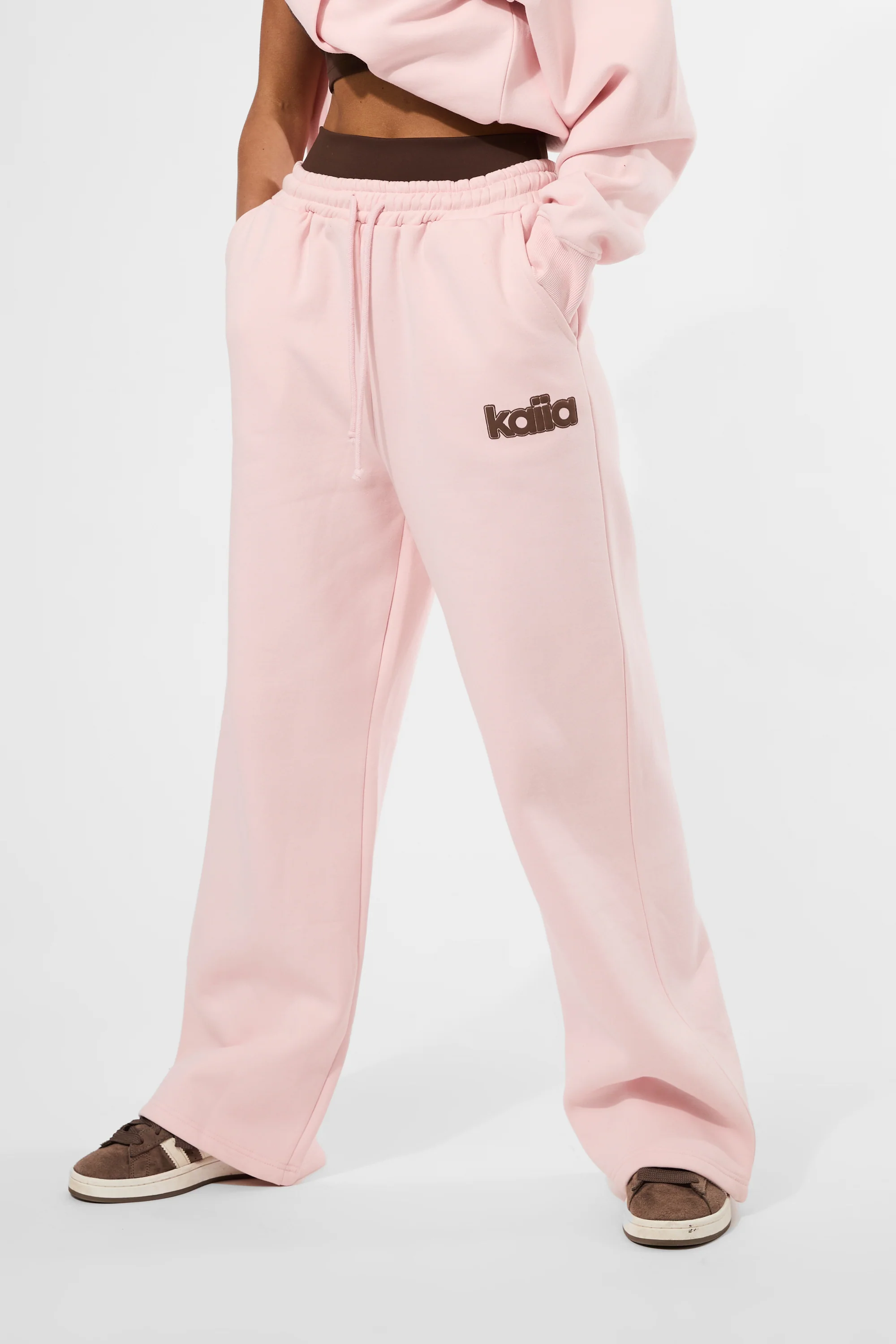 Kaiia Puff Print Wide Leg Joggers Baby Pink - Image 2