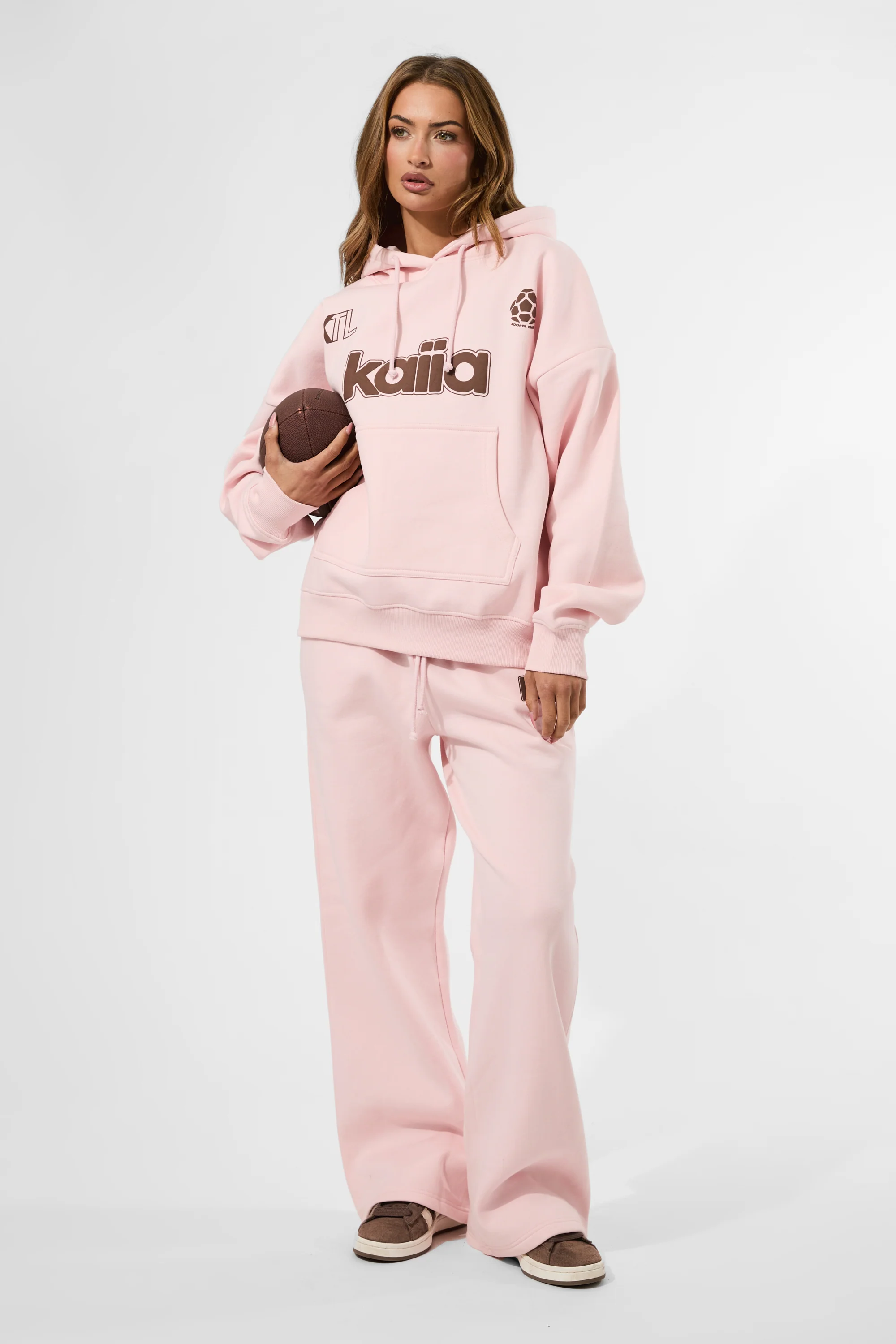 Kaiia Puff Print Wide Leg Joggers Baby Pink - Image 4
