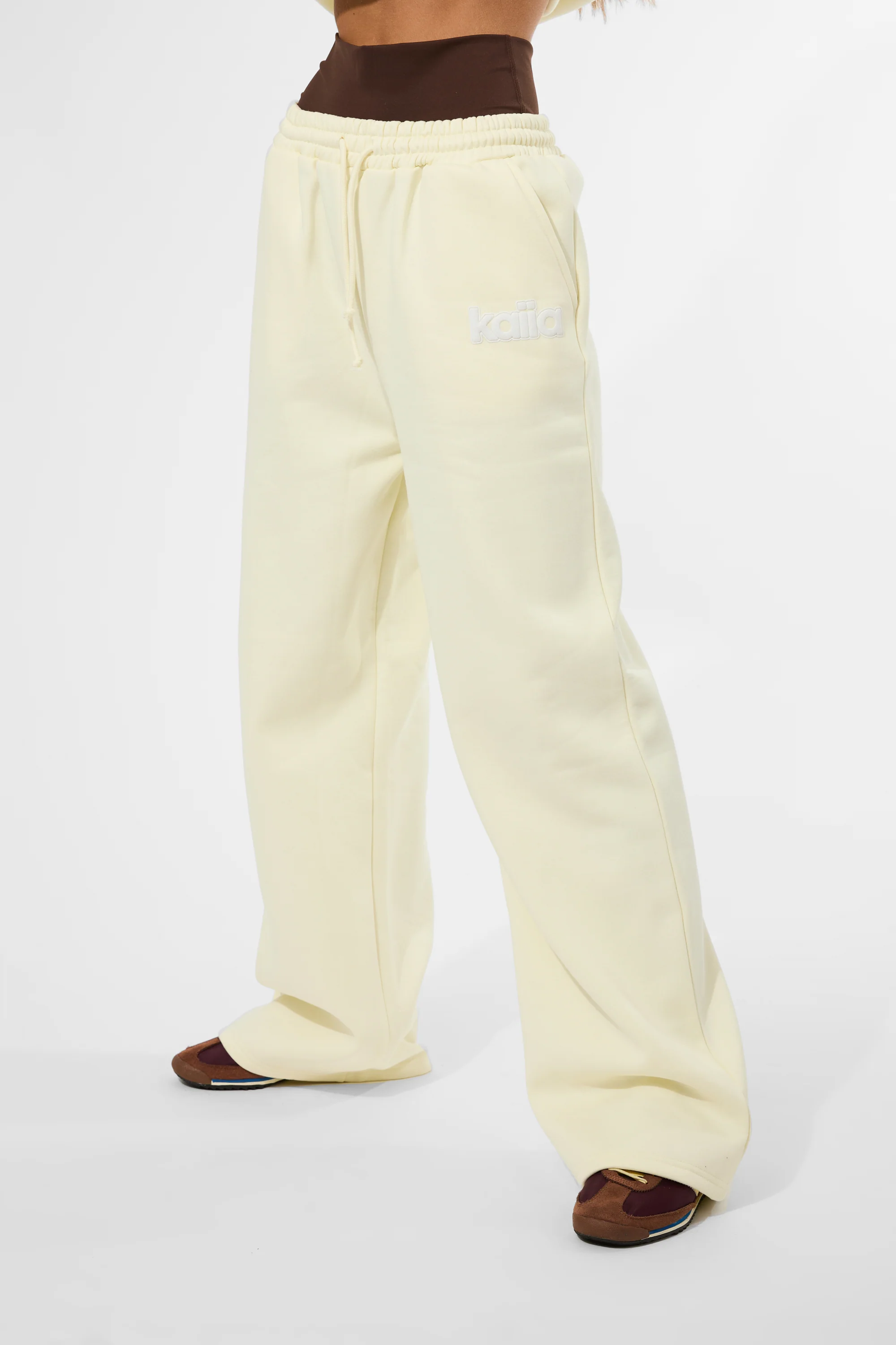Kaiia Puff Print Wide Leg Joggers Lemon - Image 2