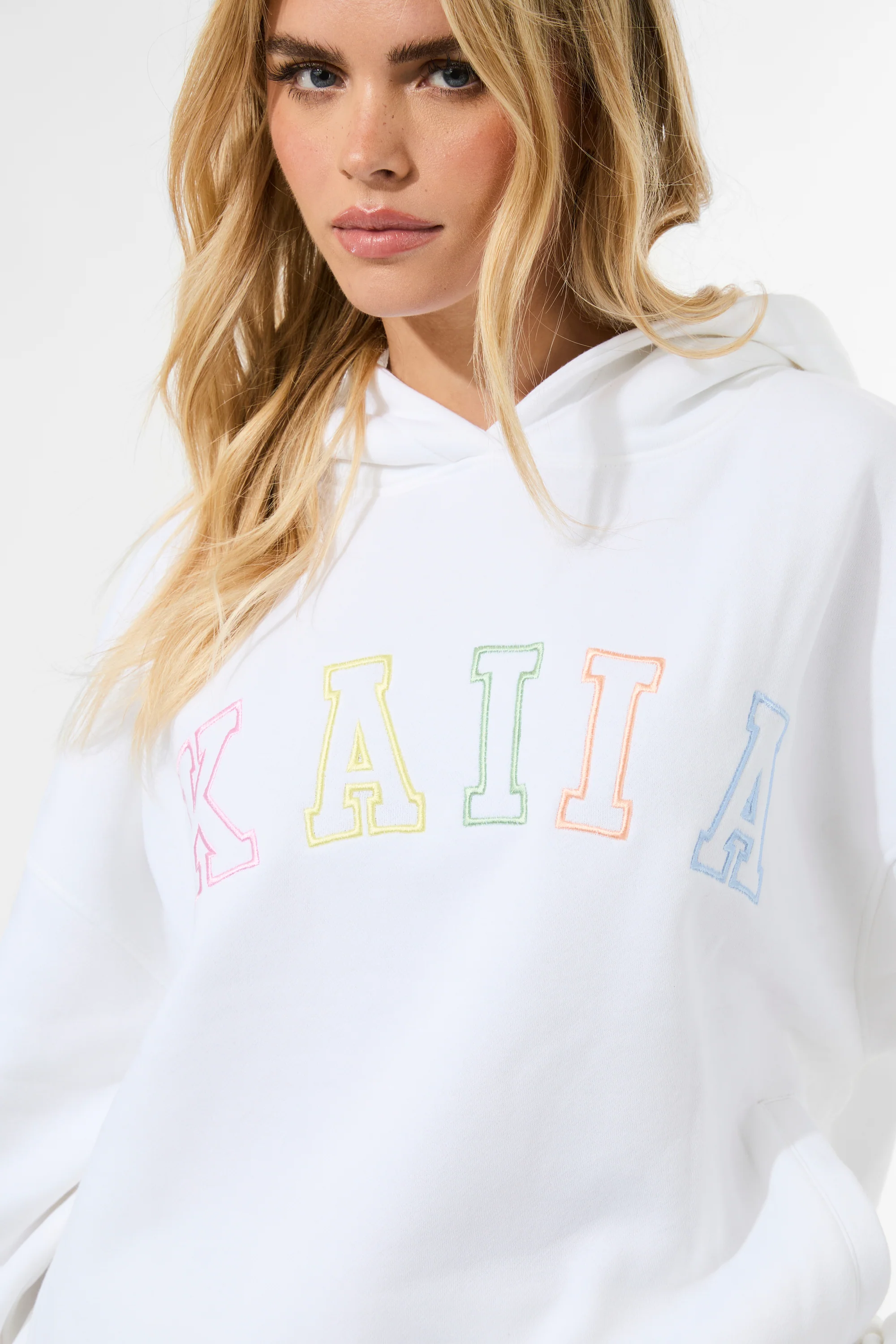 Kaiia Rainbow Logo Oversized Hoodie White - Image 2