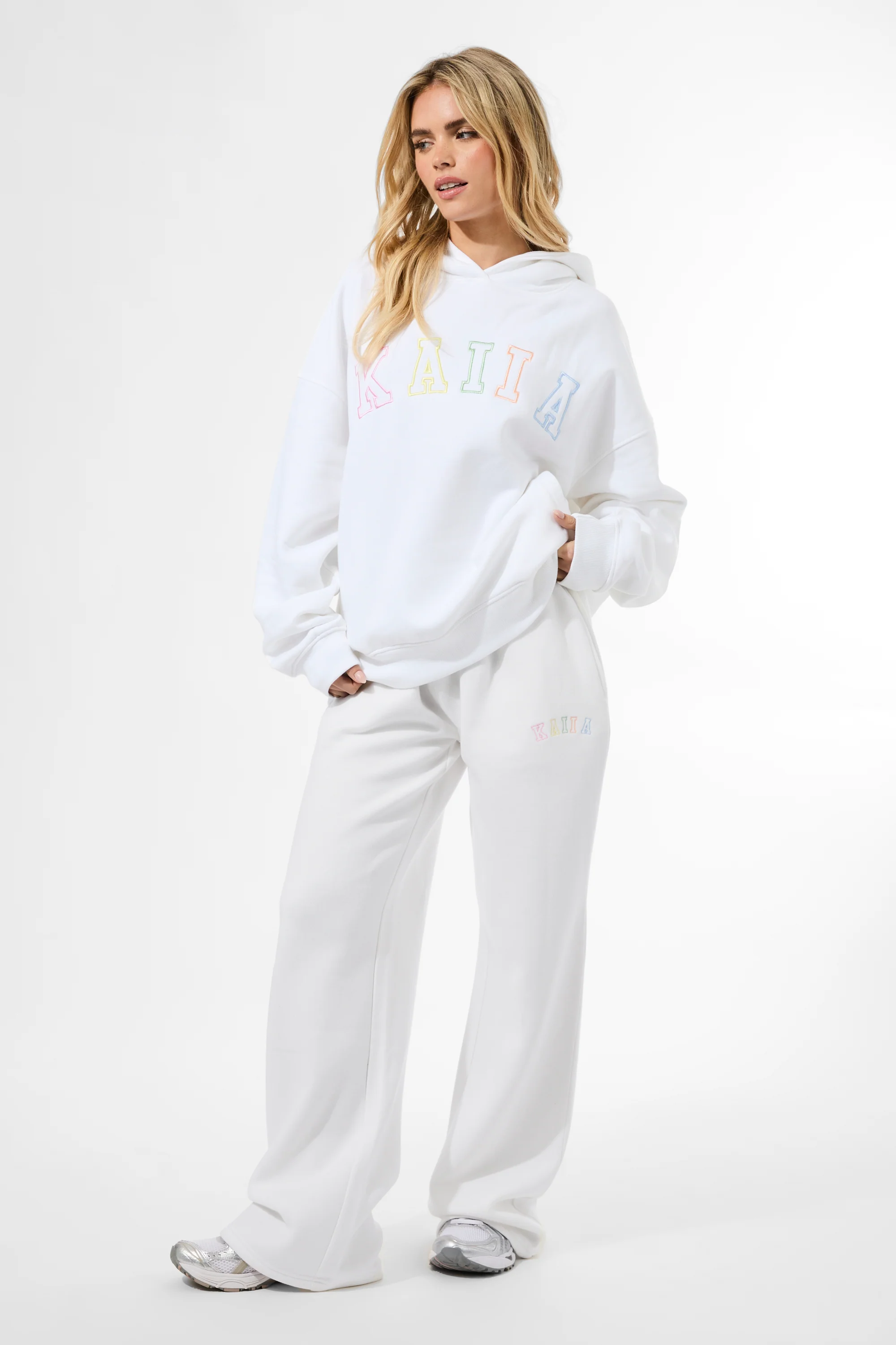 Kaiia Rainbow Logo Oversized Hoodie White - Image 3