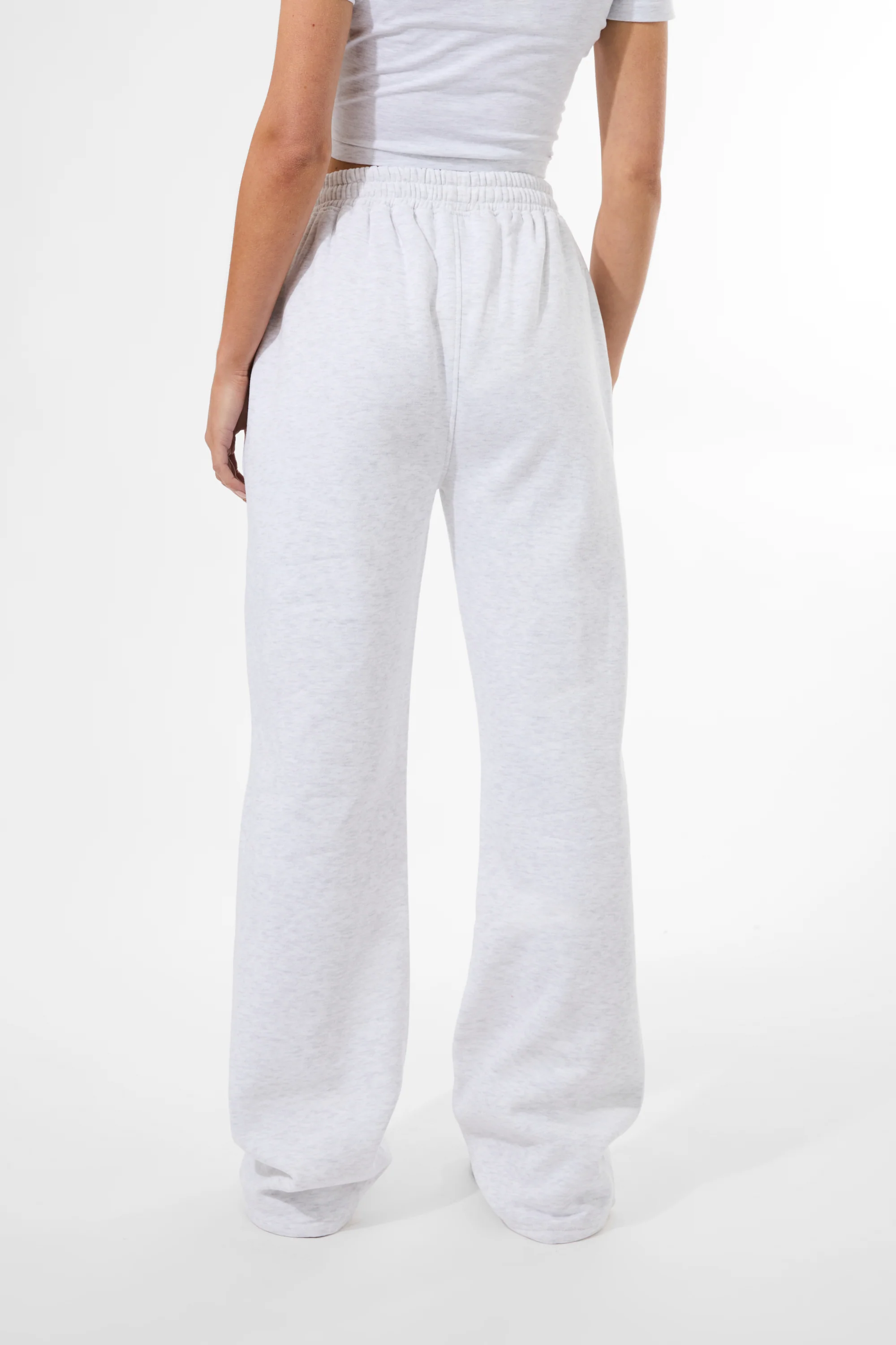 Kaiia Rainbow Logo Wide Leg Joggers Light Grey Marl - Image 6