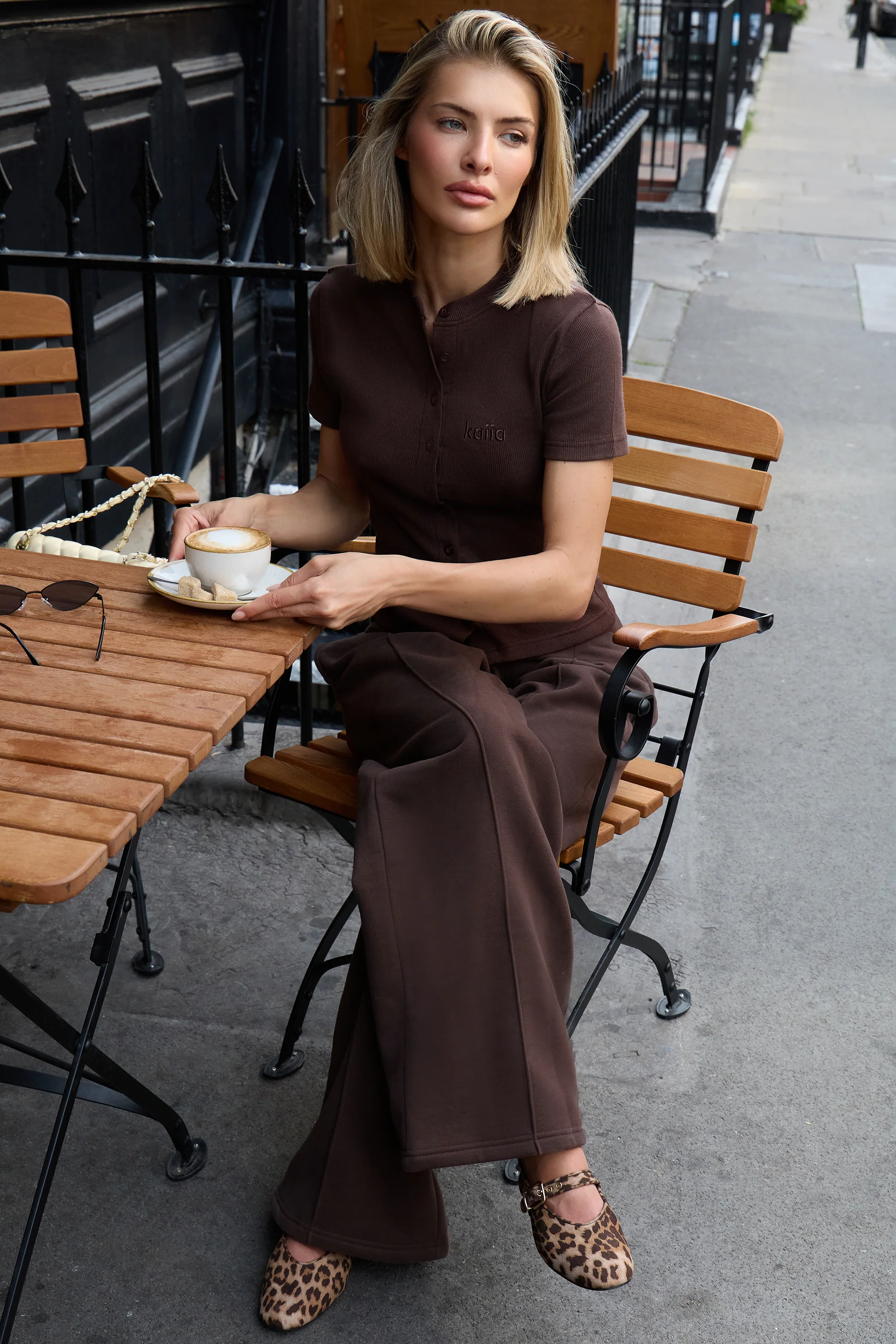 Kaiia Rib Button Up Top Bitter Chocolate - Image 3