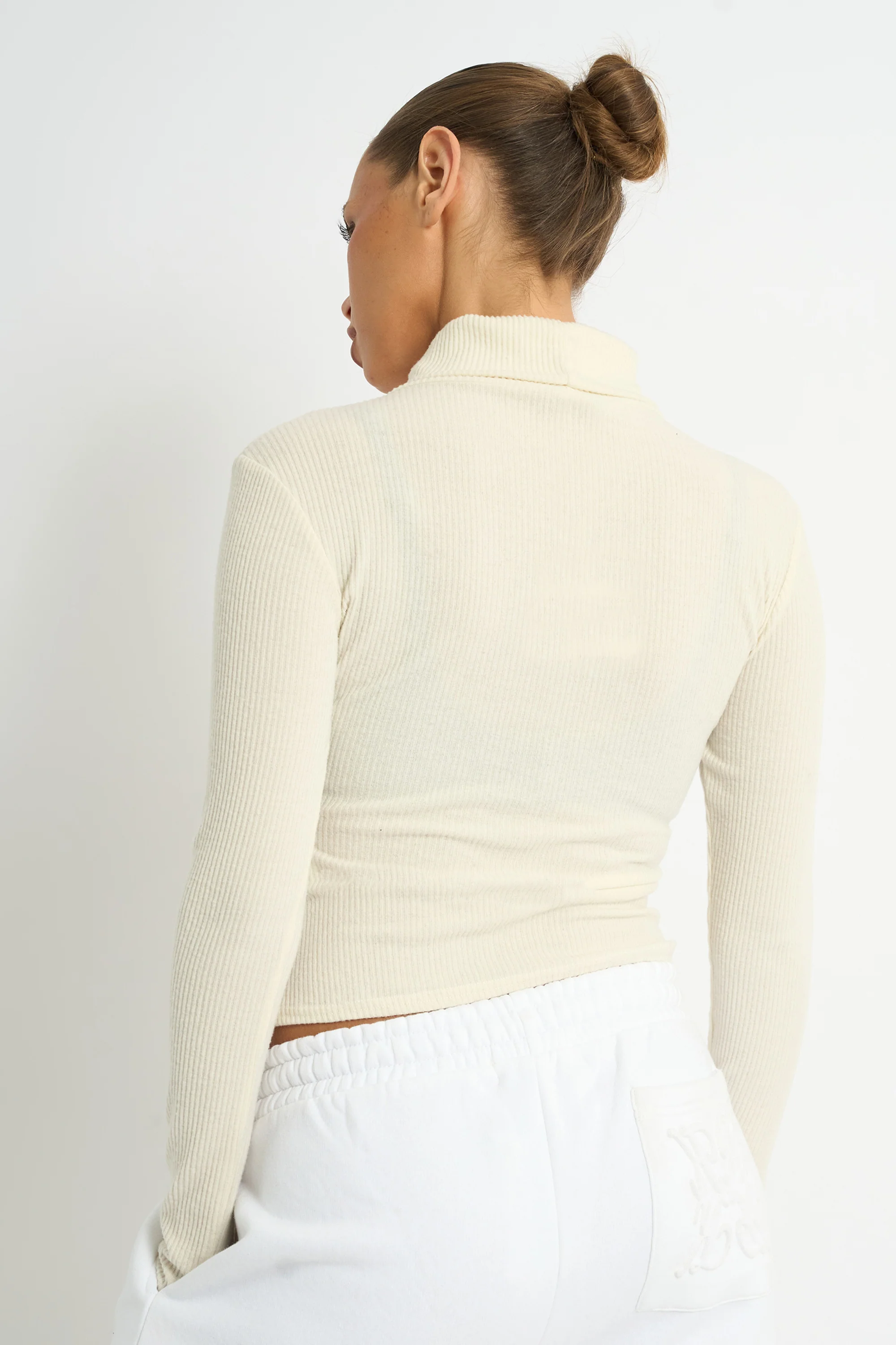Kaiia Rib Roll Neck Long Sleeve Top Ivory - Image 2