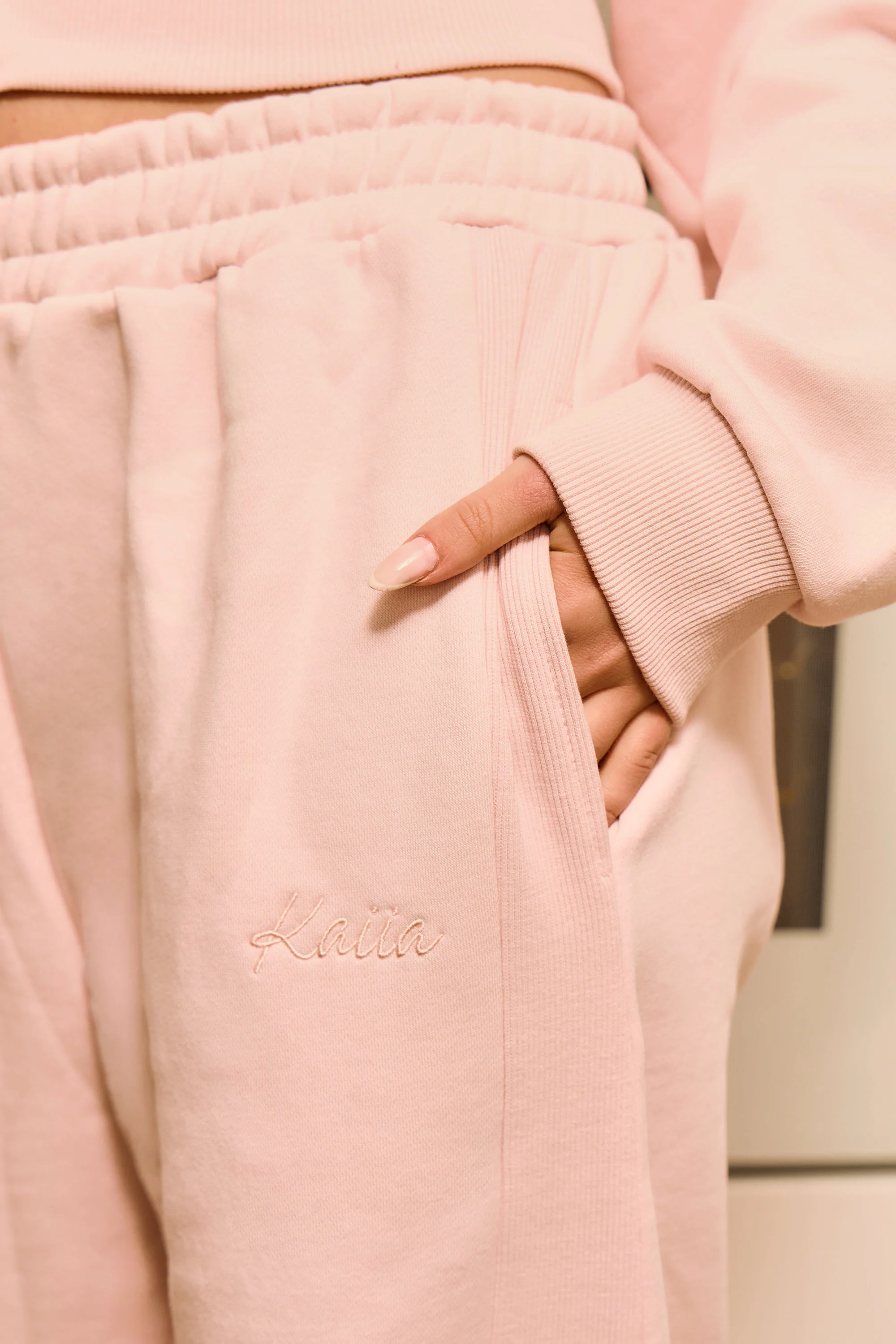 Kaiia Rib Side Panel Straight Leg Joggers Delicate Pink - Image 2