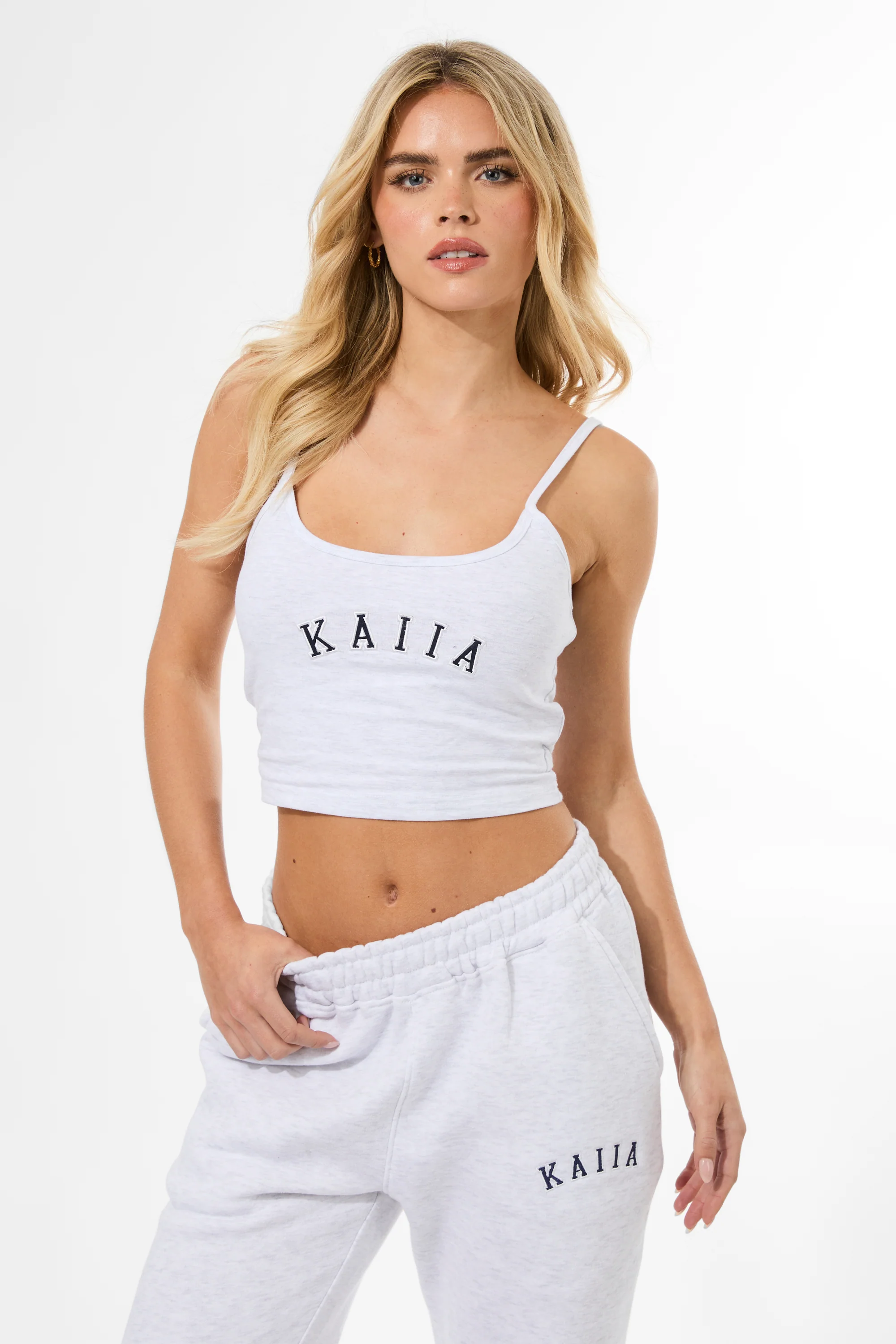 Kaiia Logo Cami Top Light Grey Marl & Navy - Image 4