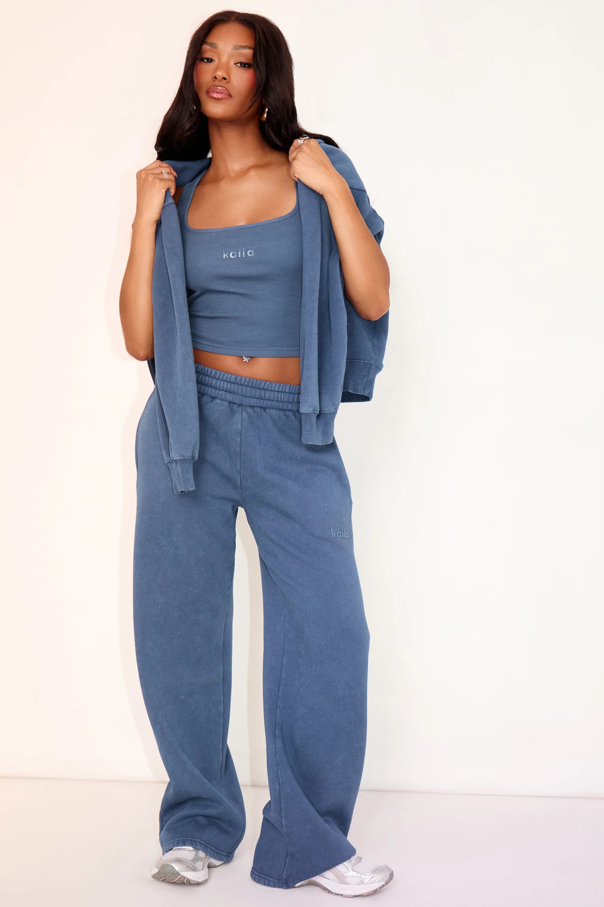 Kaiia Ribbed Vest Top Washed Petrol - Image 3