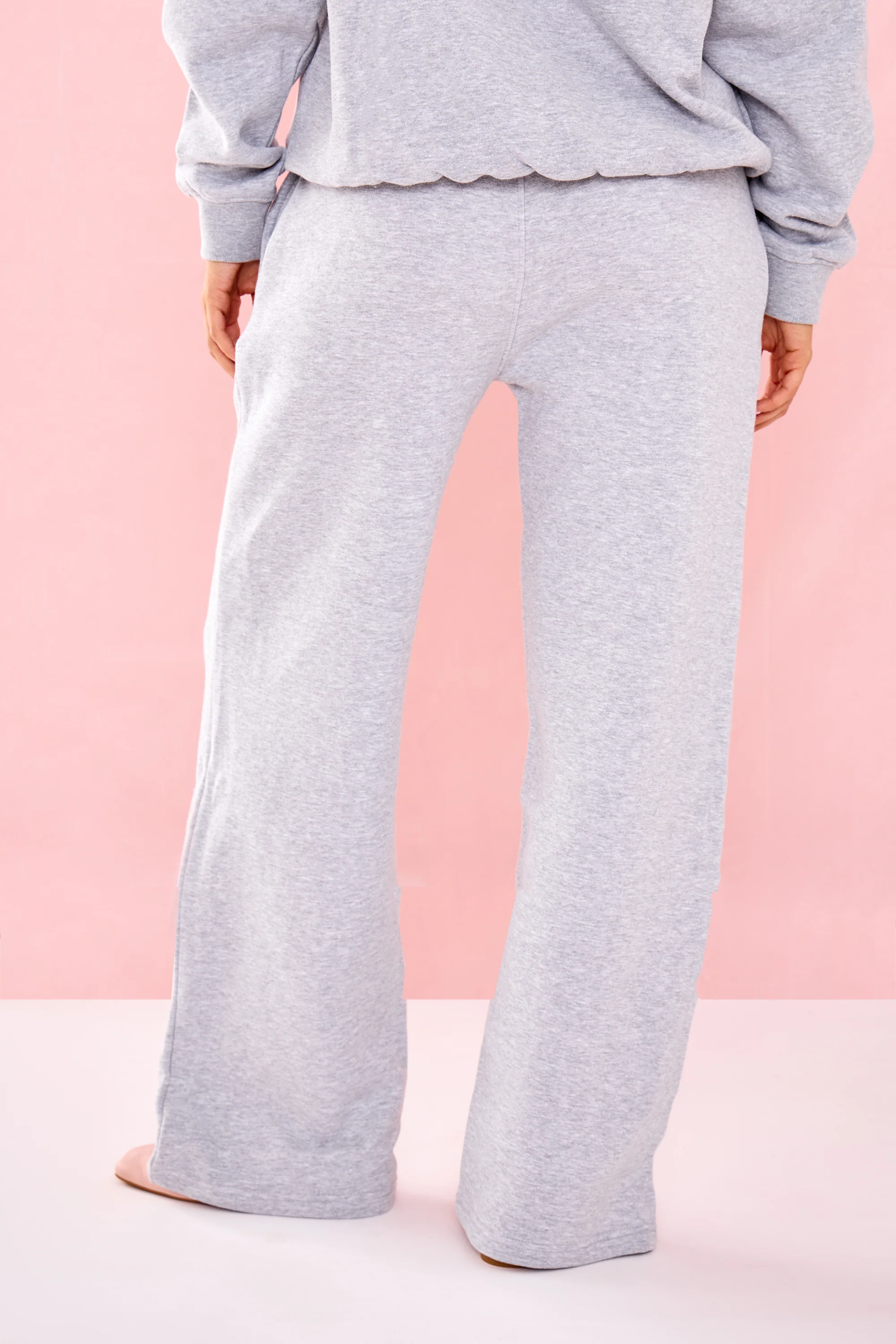 Kaiia Ribbed Waist Band High Waisted Joggers Grey Marl & Pink - Image 4