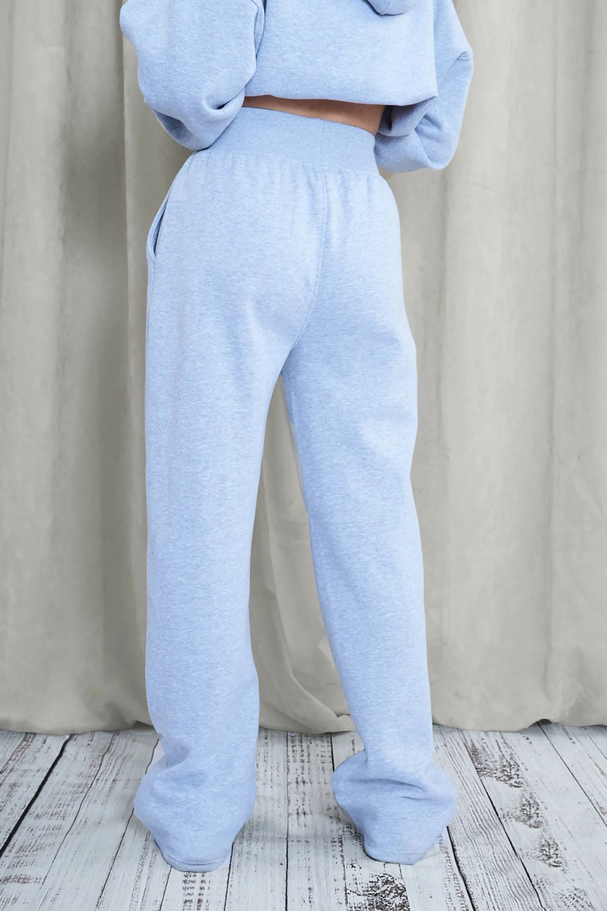 Kaiia Ribbed Waistband Baggy Wide Leg Sweat Pants Grey Marl - Image 3