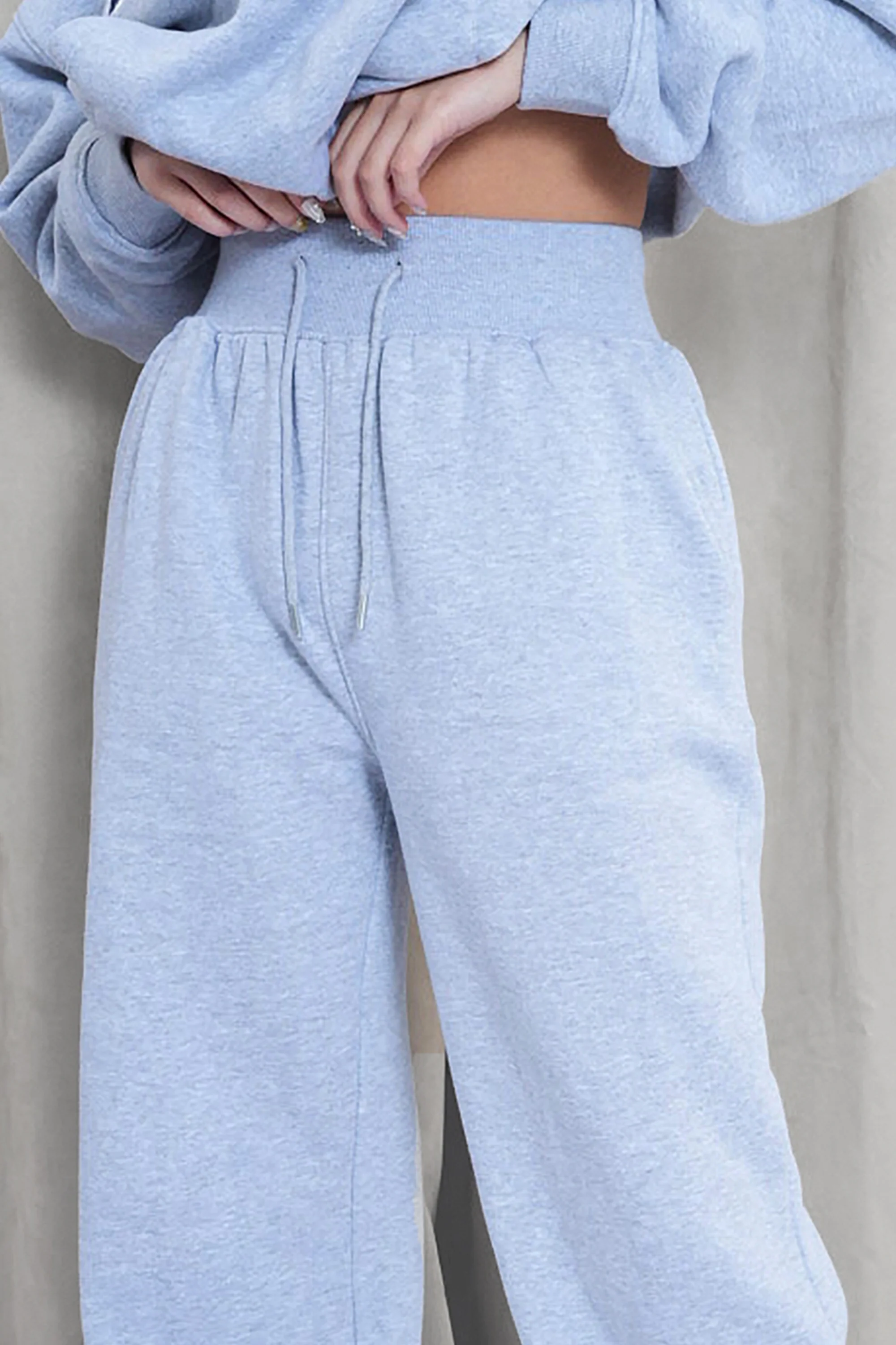 Kaiia Ribbed Waistband Baggy Wide Leg Sweat Pants Grey Marl - Image 4