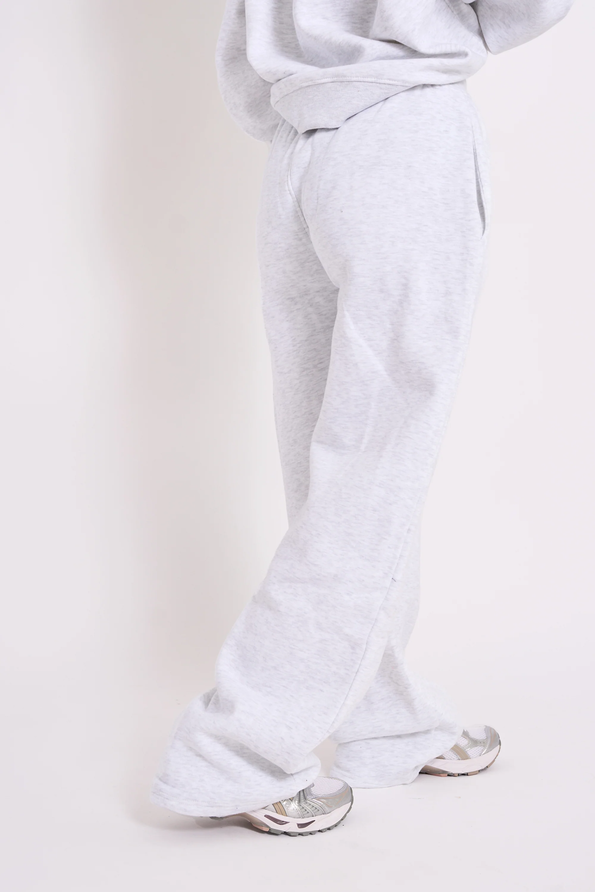 Kaiia Ribbed Waistband Wide Leg Joggers Light Grey Marl - Image 3
