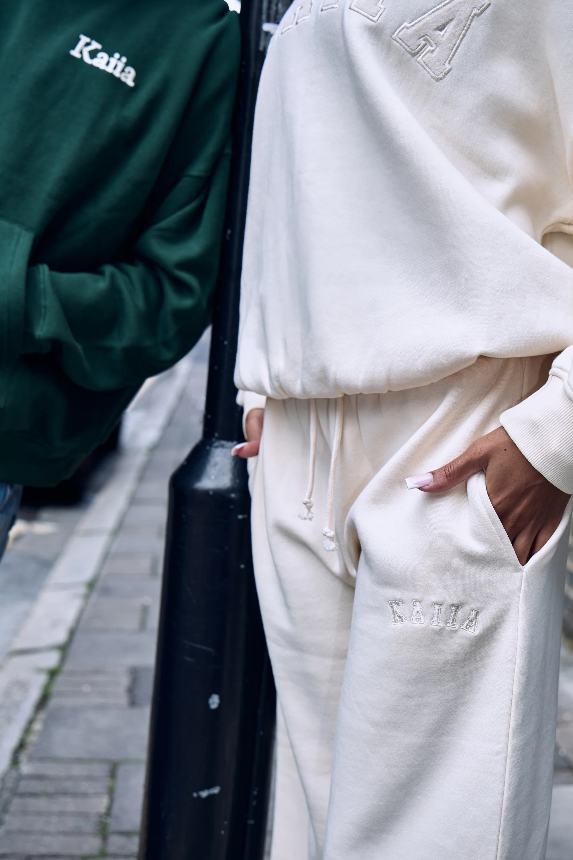 Kaiia Ribbed Waistband Wide Leg Joggers Warm Cream - Image 3